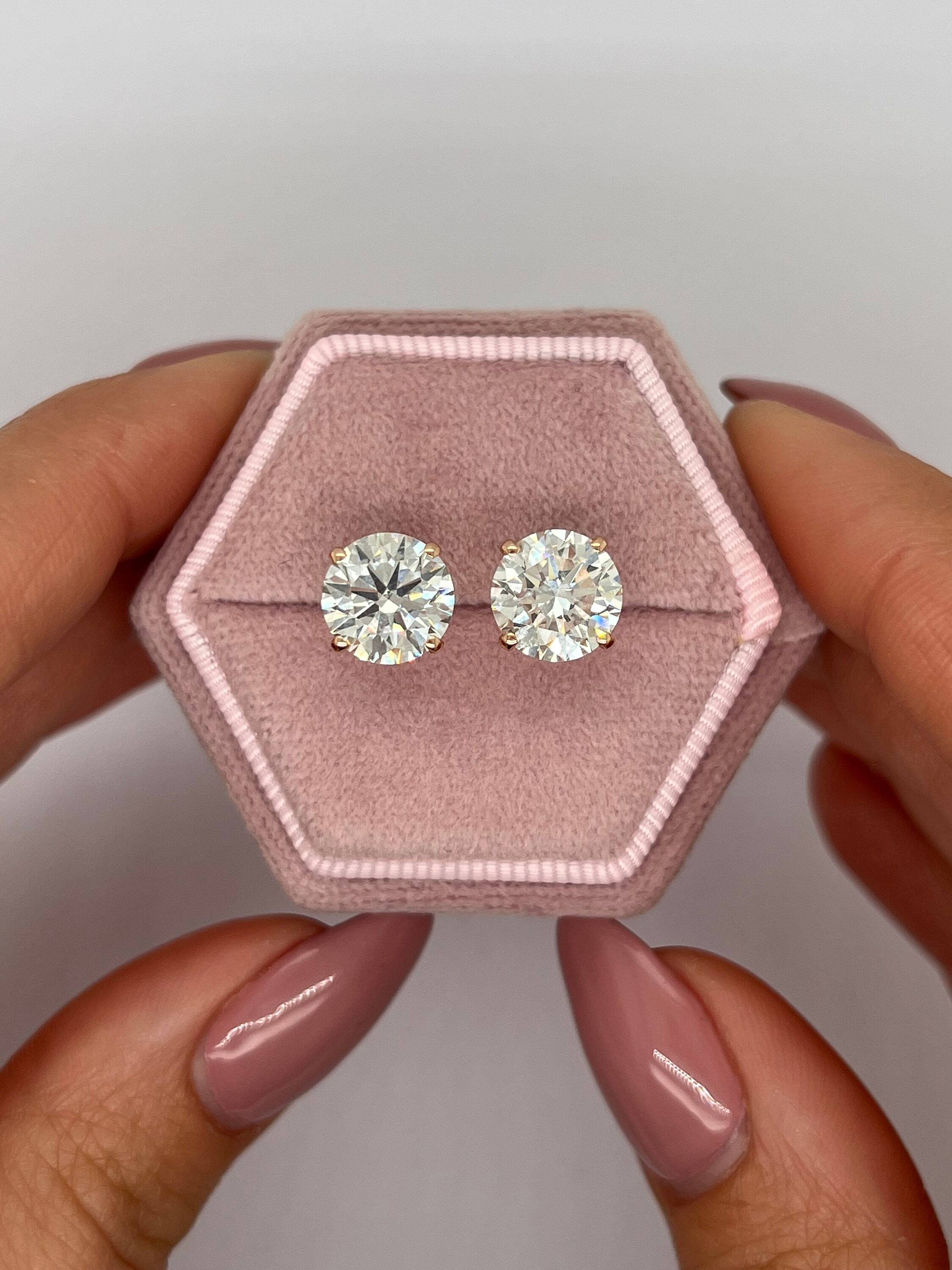 6 Carat Total Weight Round Ideal Cut Diamond Stud Earrings, 4 Prongs