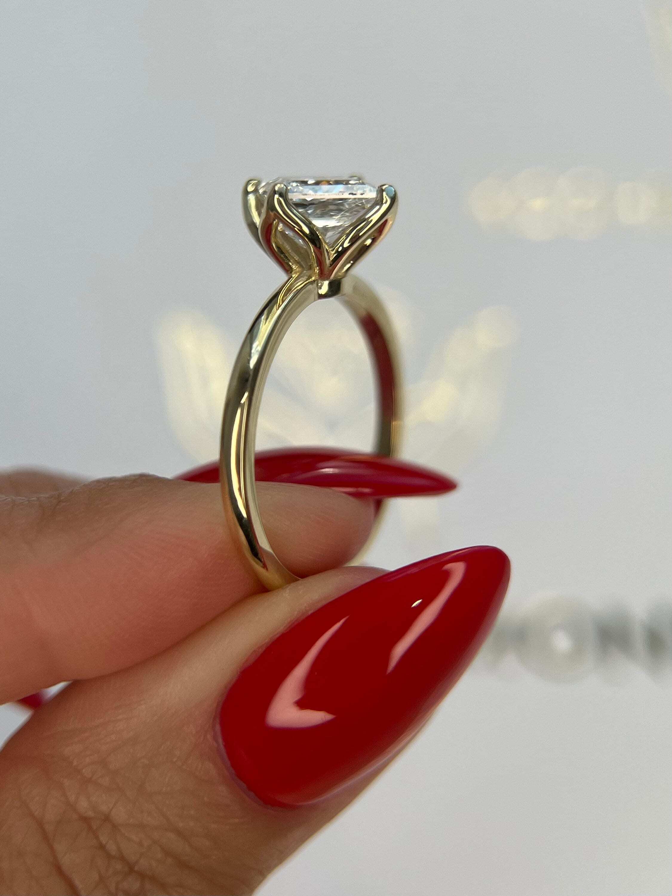Tulip Solitaire 3 Carat Princess Cut Diamond Engagement Ring "North-South" Set