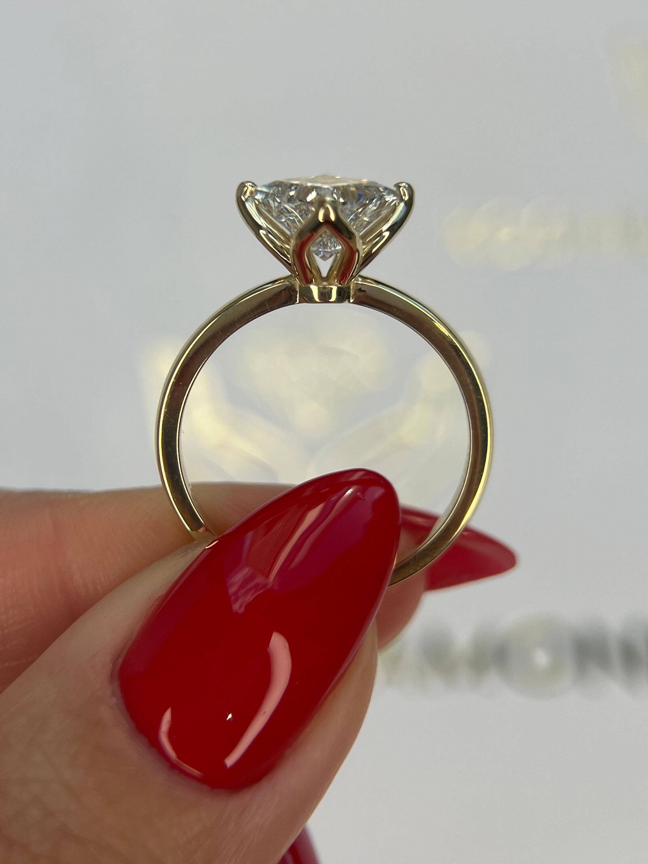 Tulip Solitaire 3 Carat Princess Cut Diamond Engagement Ring "North-South" Set