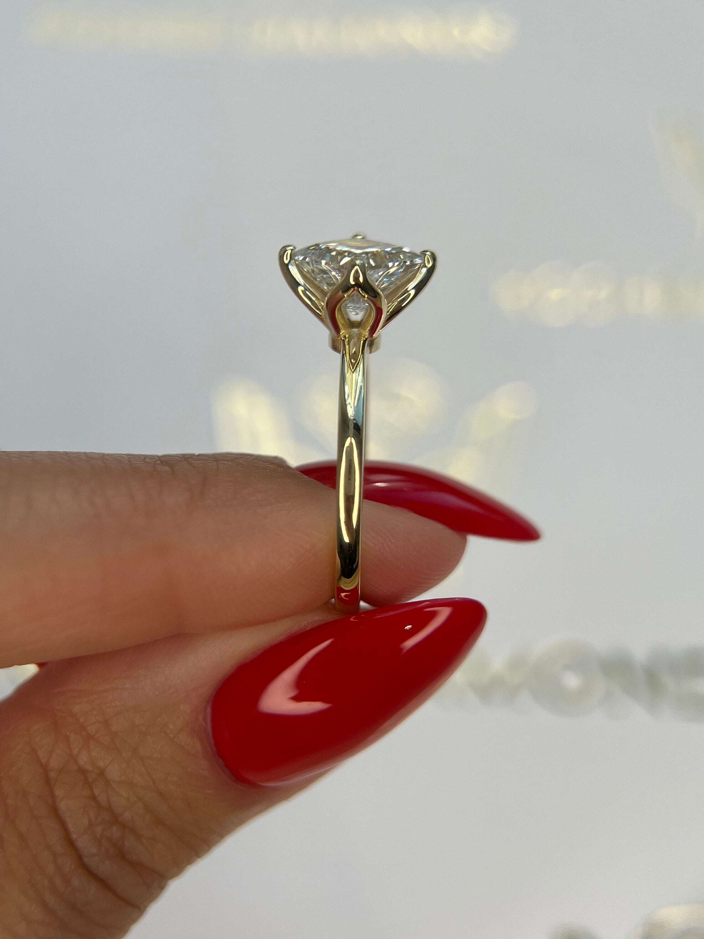 Tulip Solitaire 3 Carat Princess Cut Diamond Engagement Ring "North-South" Set