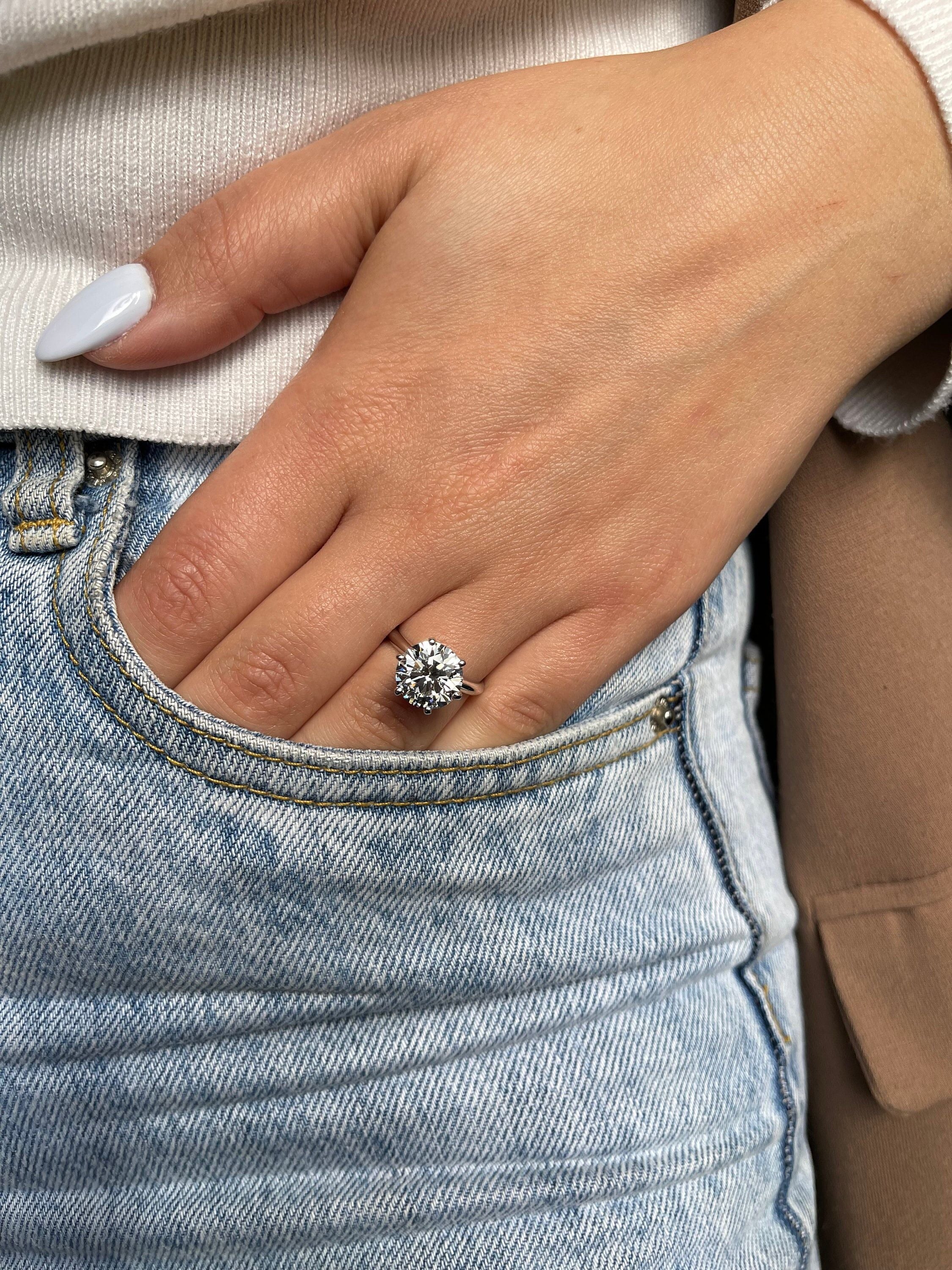 4 Carat Round Brilliant Ideal Cut Diamond Solitaire Engagement Ring
