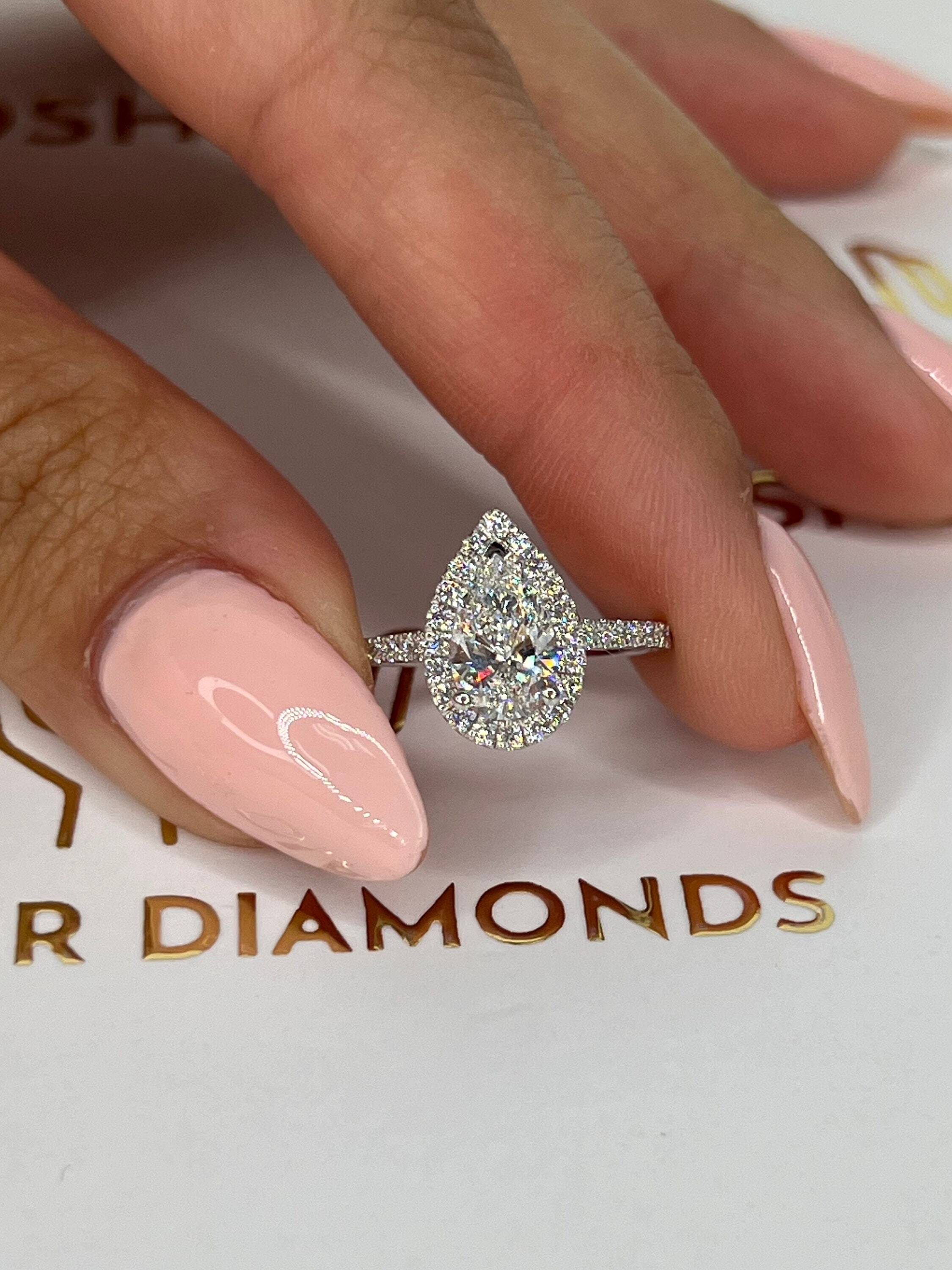 1.3 Carat Pear Cut Diamond Halo Engagement Ring