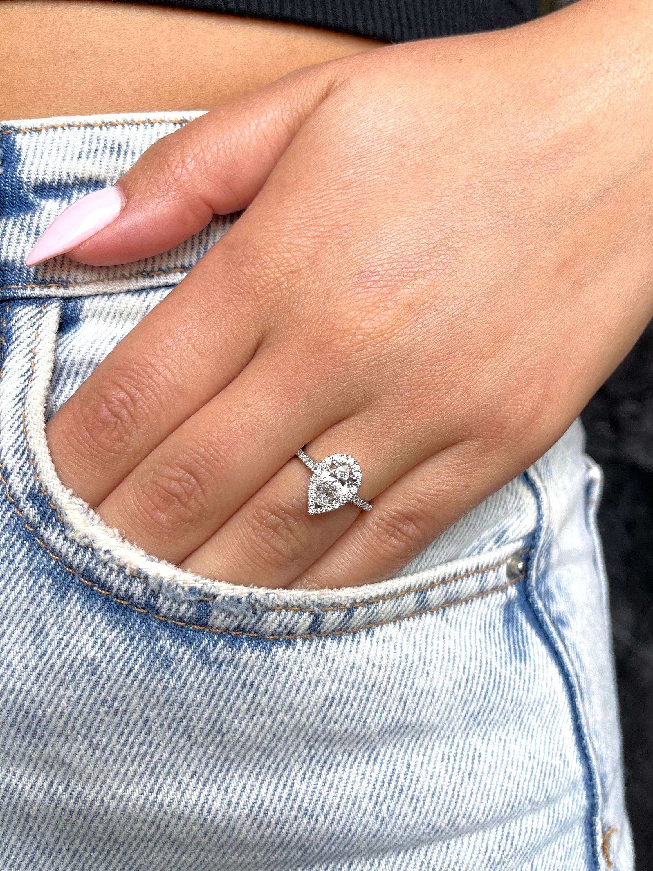 1.3 Carat Pear Cut Diamond Halo Engagement Ring