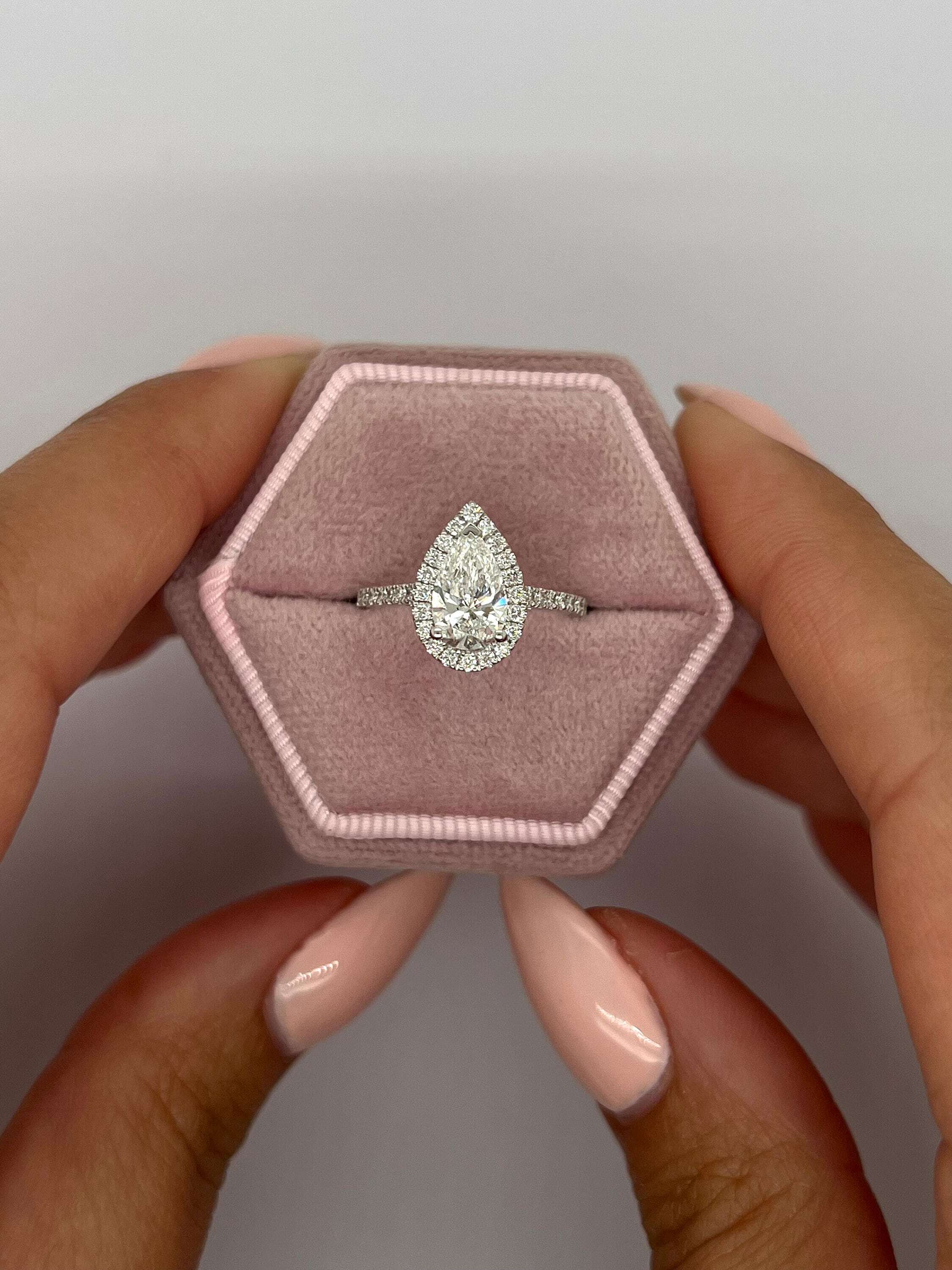 1.3 Carat Pear Cut Diamond Halo Engagement Ring