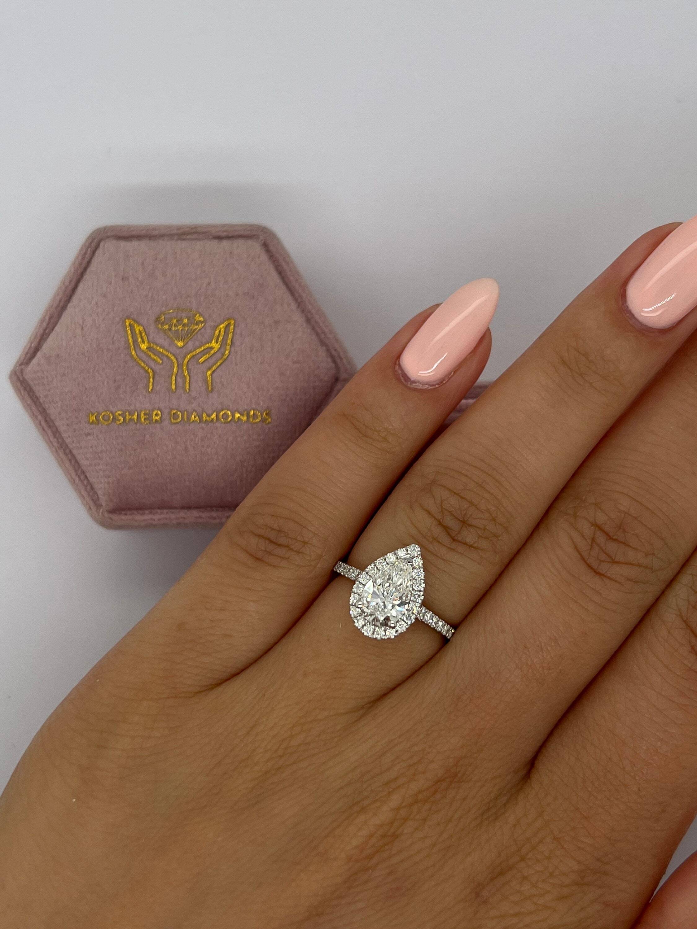 1.3 Carat Pear Cut Diamond Halo Engagement Ring