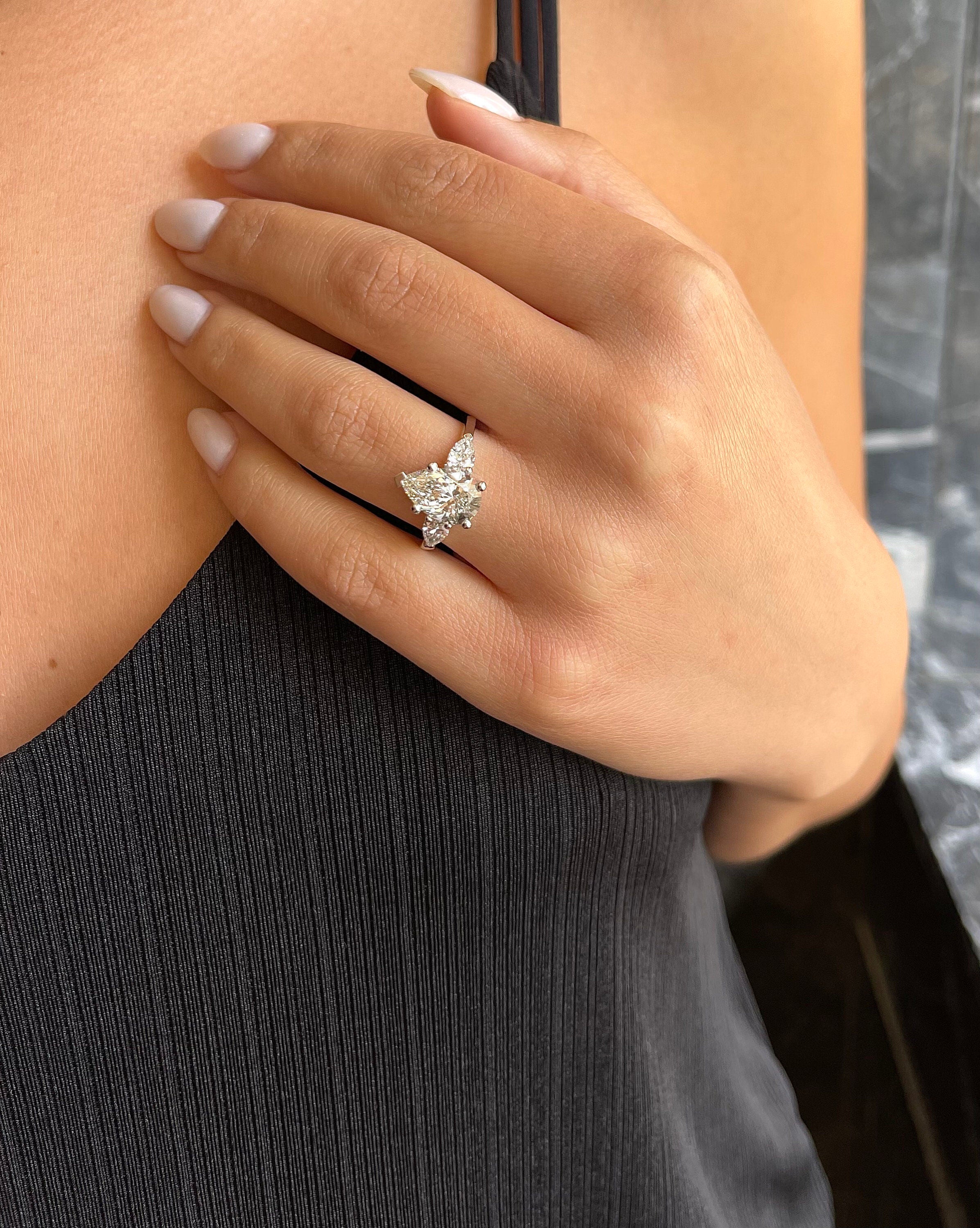 2.5 Carat Total Three Stone Pear Cut Diamond Engagement Ring