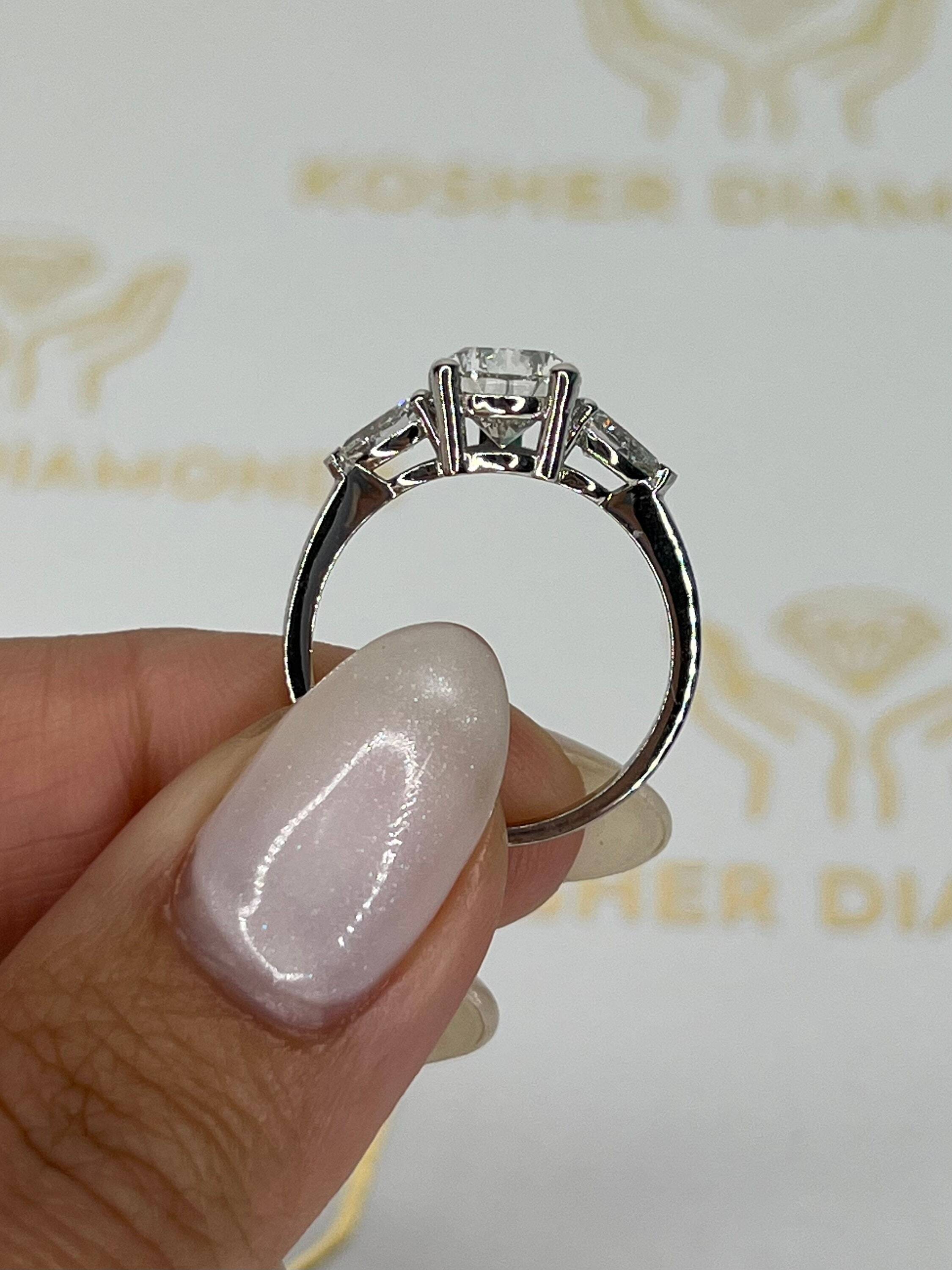 2.5 Carat Total Three Stone Pear Cut Diamond Engagement Ring