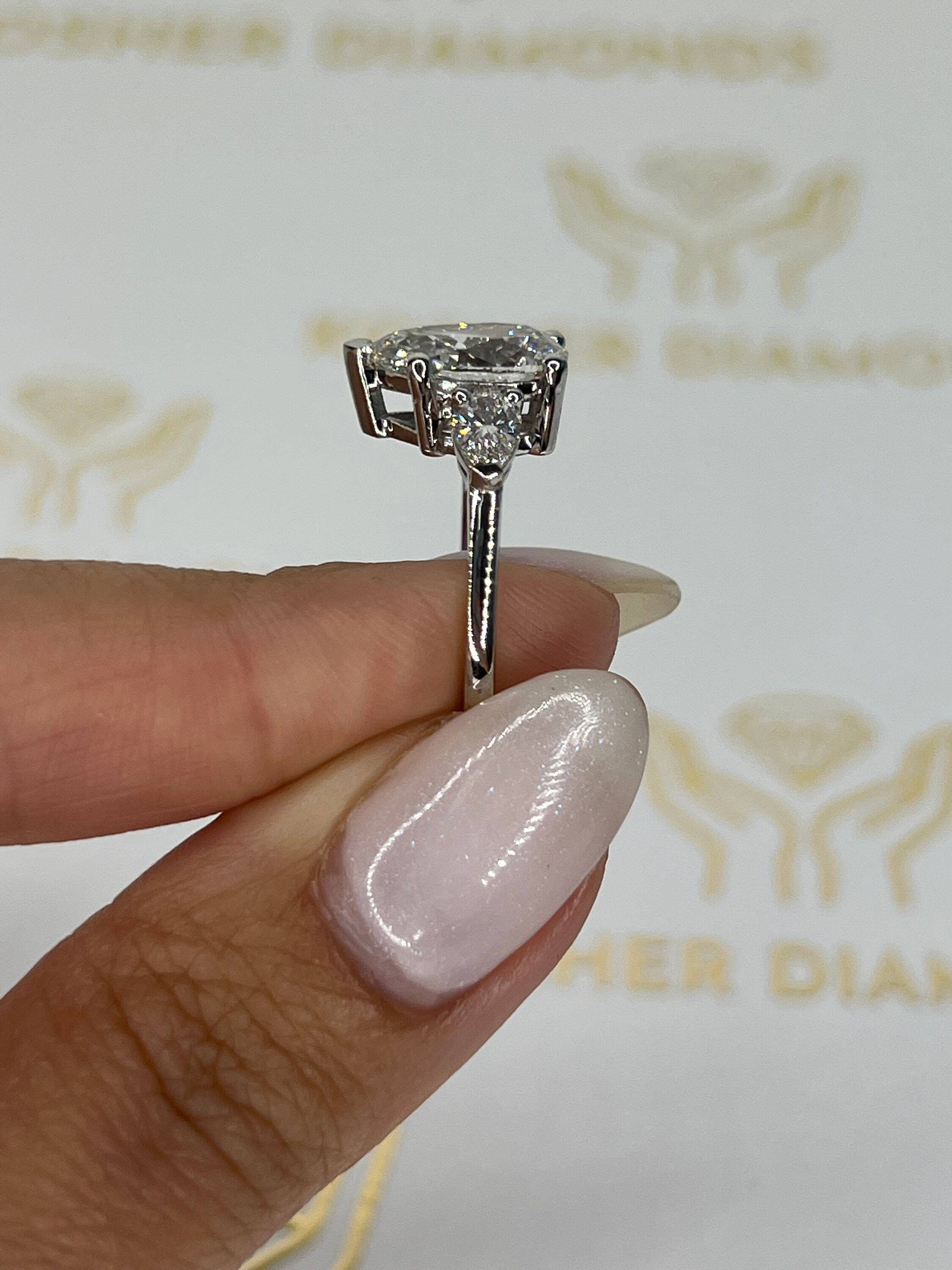 2.5 Carat Total Three Stone Pear Cut Diamond Engagement Ring