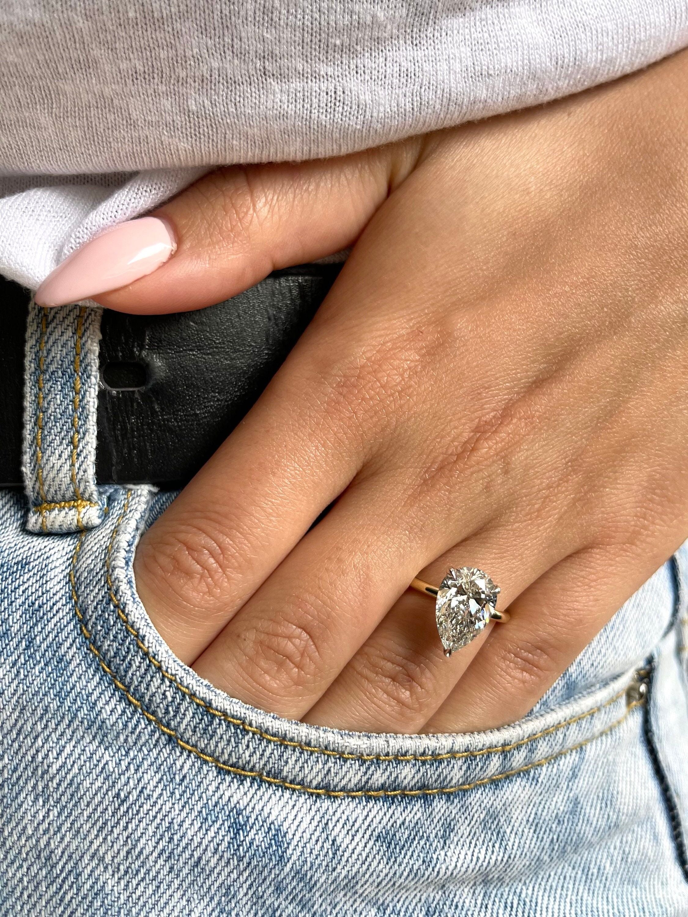 4 Carat Pear Cut Solitaire Diamond Engagement Ring, 3 prongs