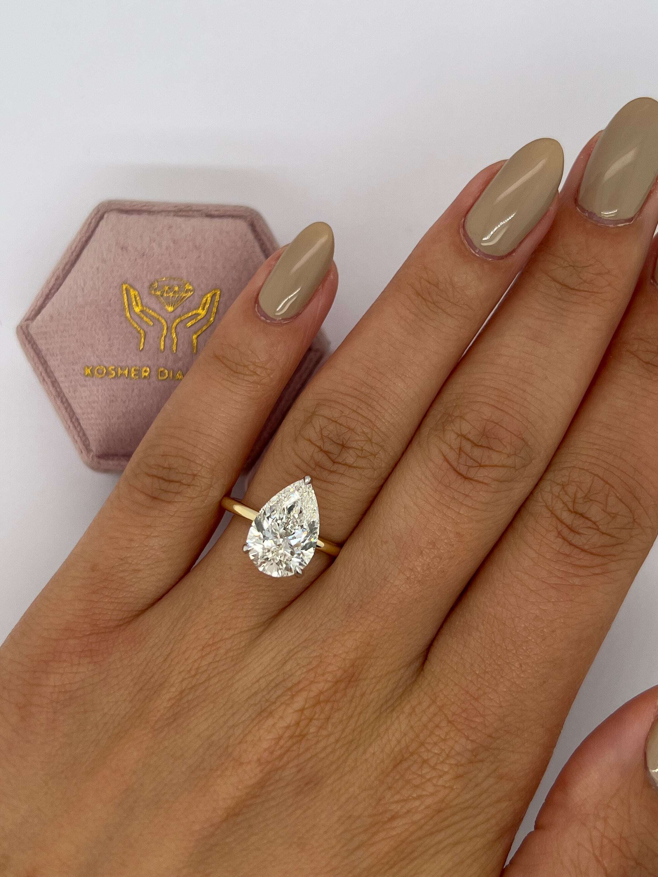 4 Carat Pear Cut Solitaire Diamond Engagement Ring, 3 prongs
