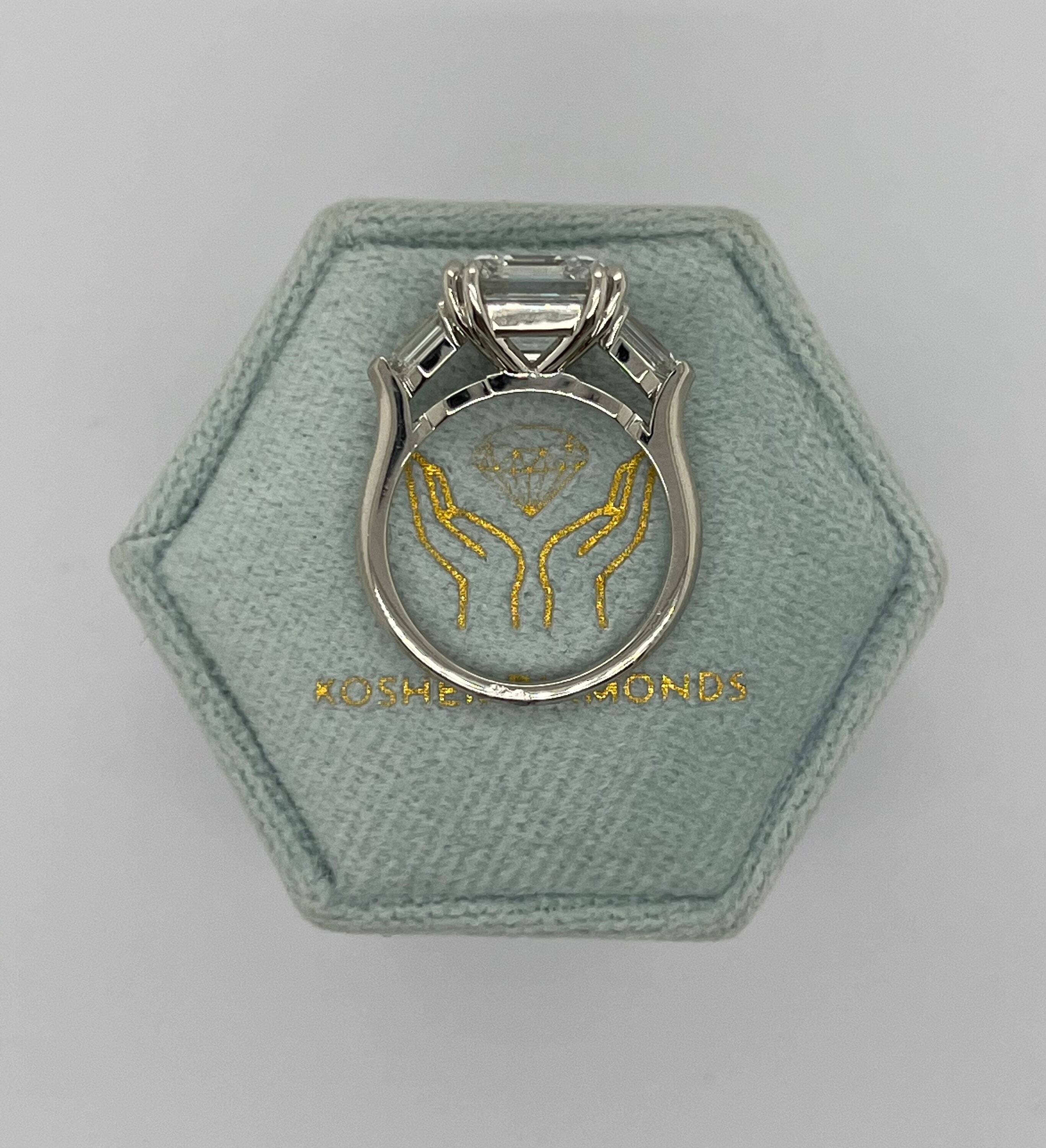 Special Design 4.5 Carat Asscher Cut Three Stone Diamond Engagement Ring, Side Bullet Cut Diamonds