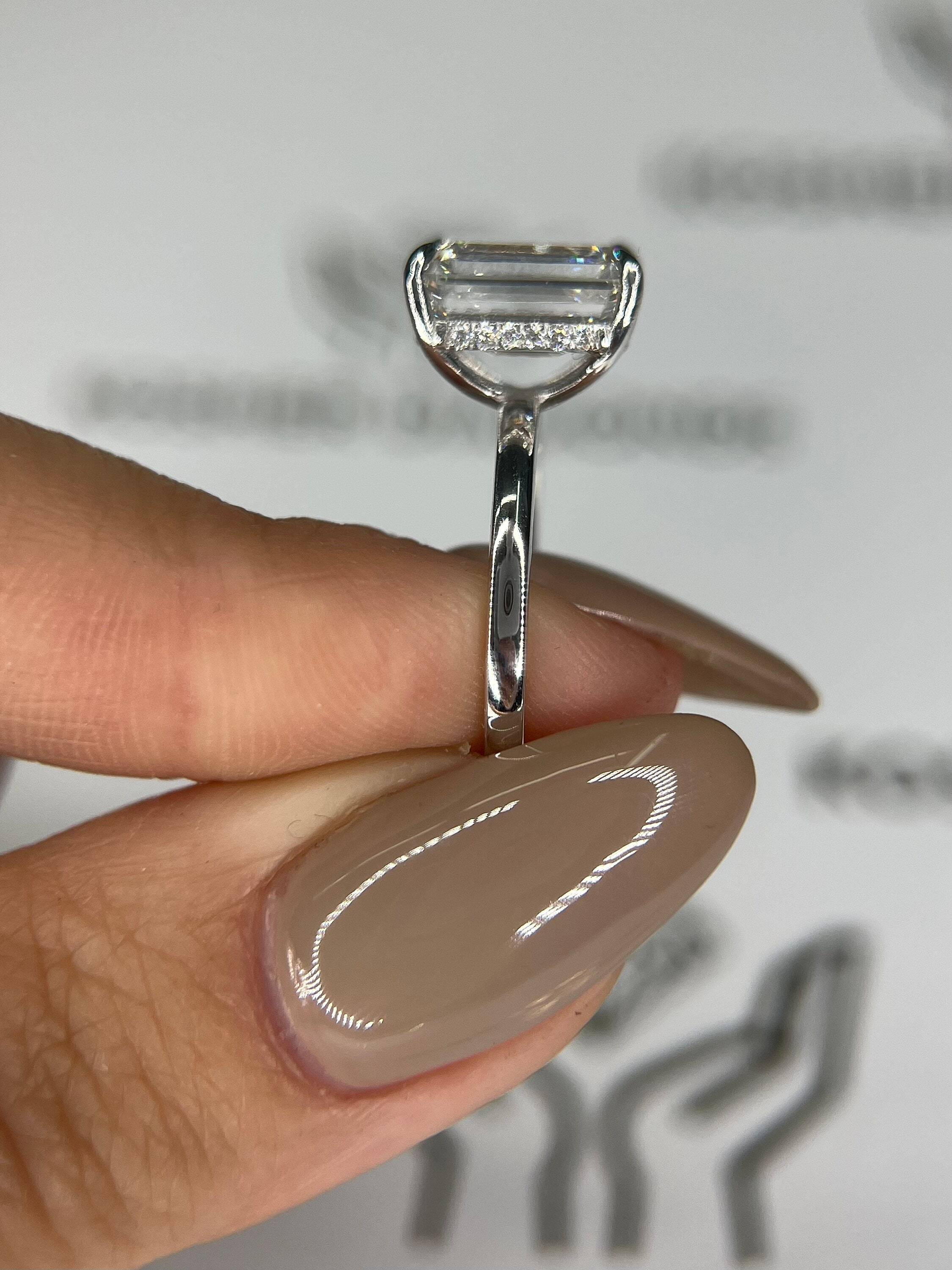 3.1 Carat Emerald Cut Diamond Solitaire Hidden Halo Engagement Ring