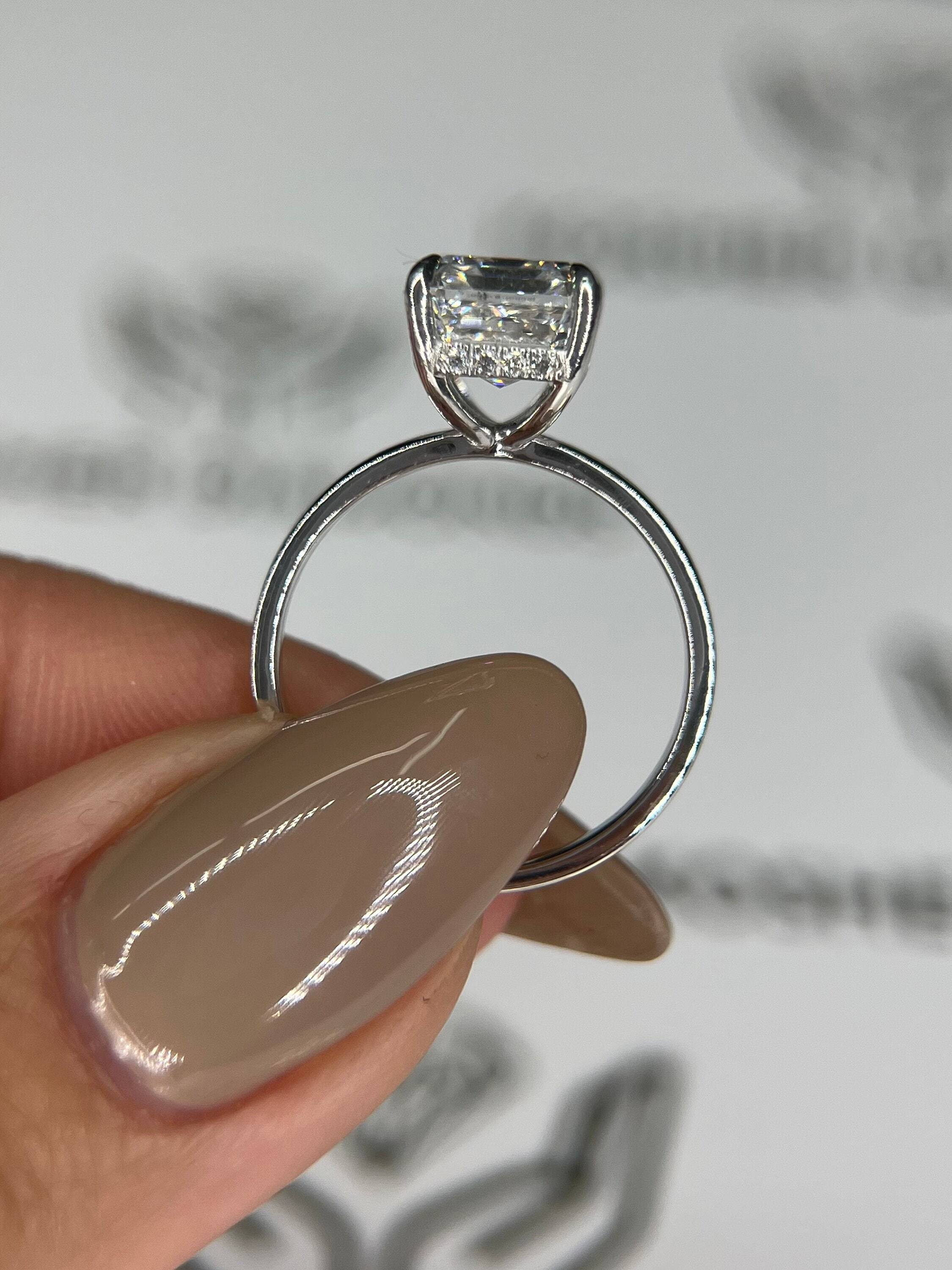 3.1 Carat Emerald Cut Diamond Solitaire Hidden Halo Engagement Ring