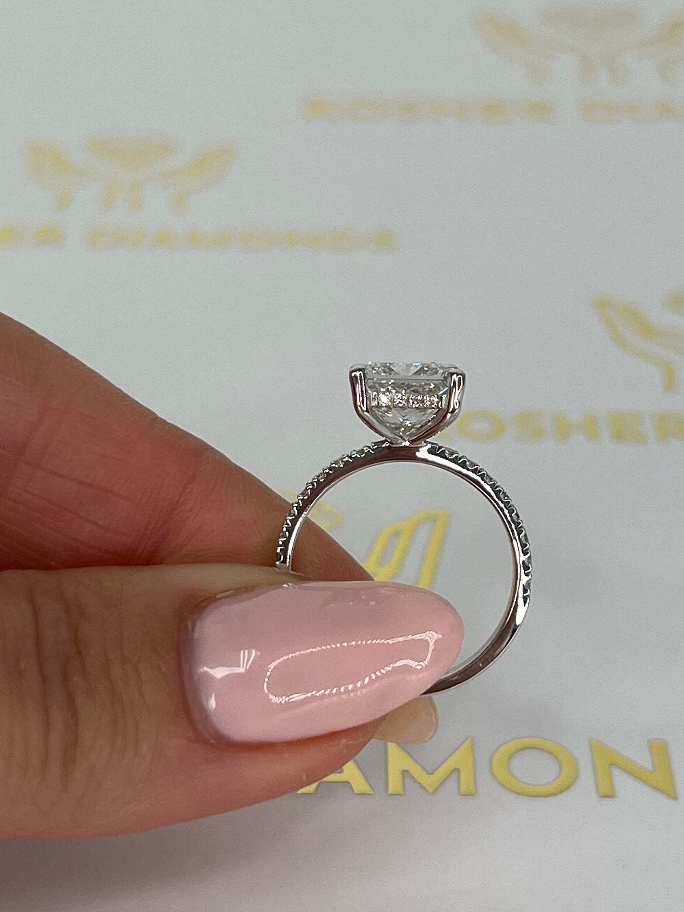 3.25 Carat Princess Cut Diamond Solitaire Hidden Halo Engagement Ring