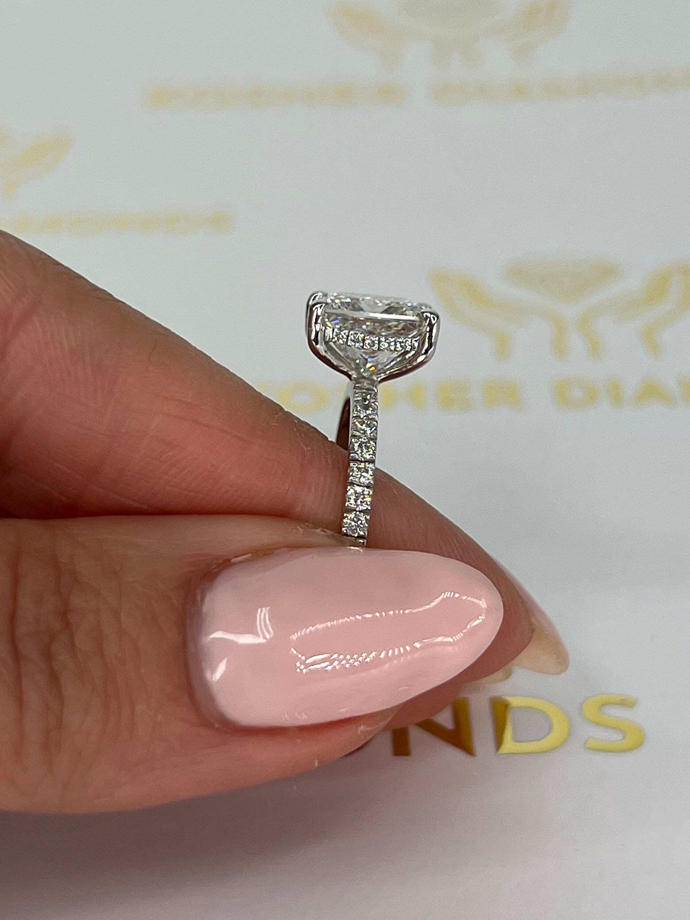 3.25 Carat Princess Cut Diamond Solitaire Hidden Halo Engagement Ring