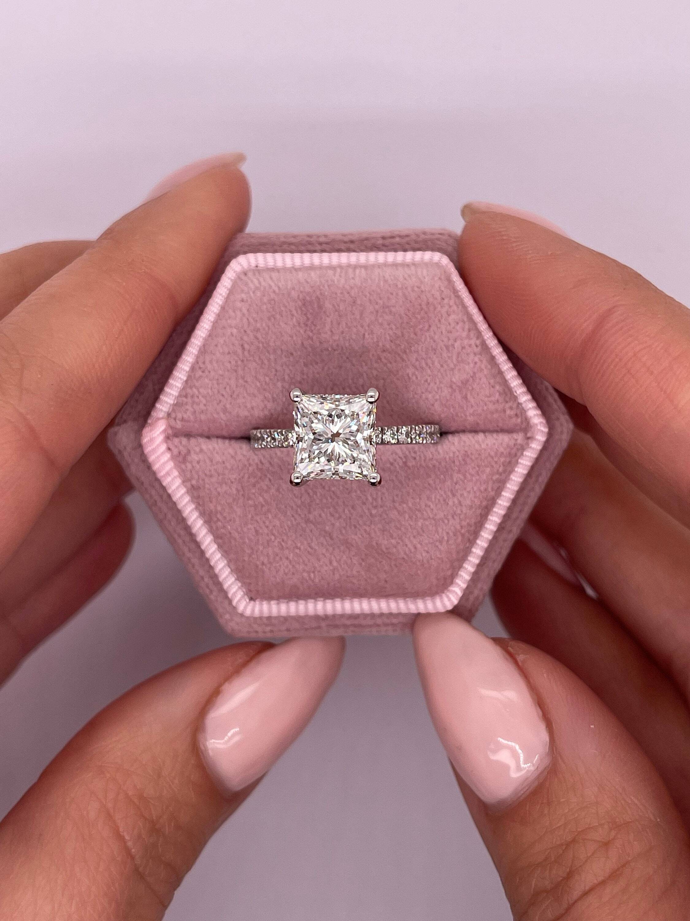 3.25 Carat Princess Cut Diamond Solitaire Hidden Halo Engagement Ring