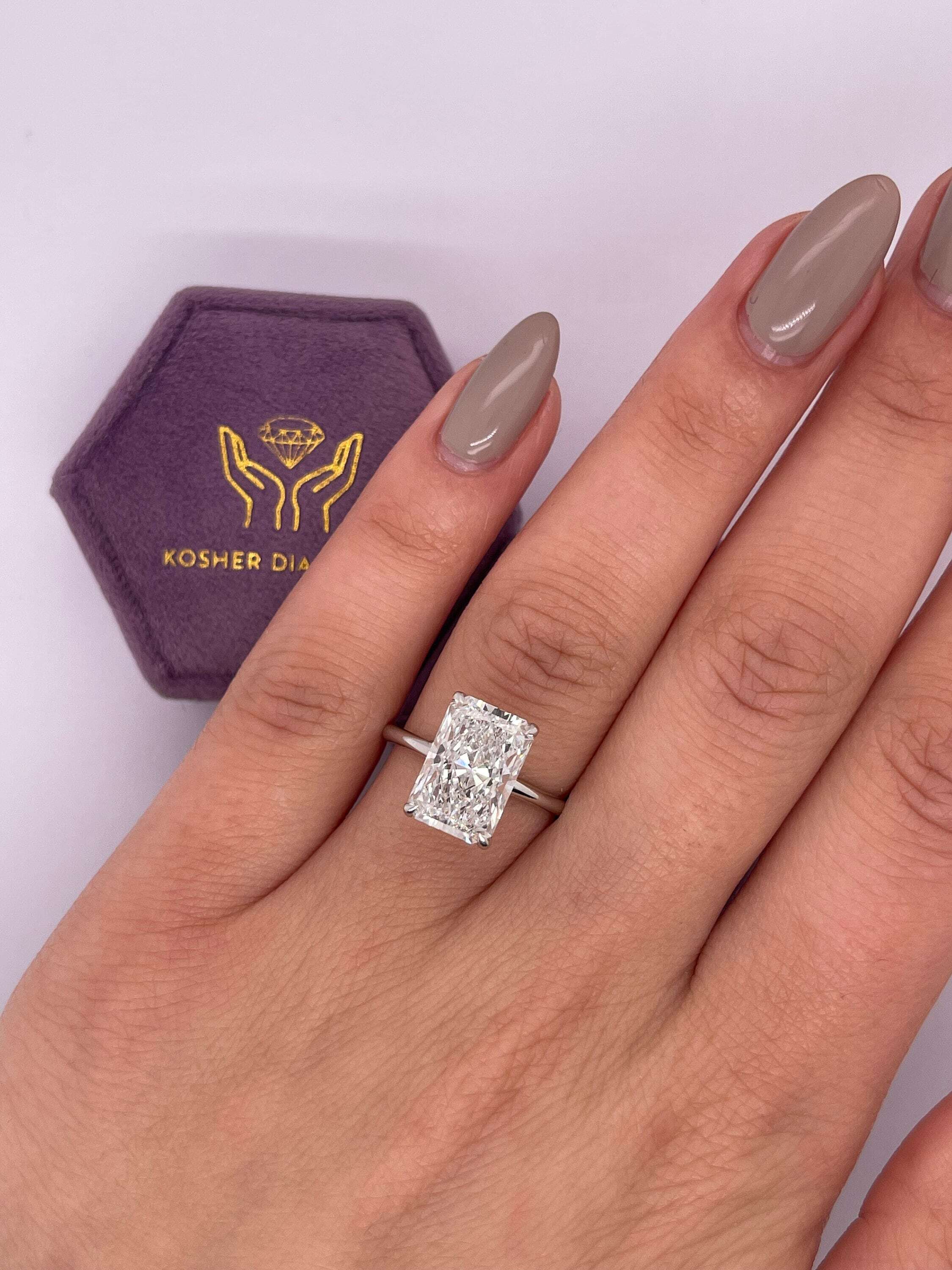 5 Carat Elongated Radiant Cut Diamond Solitaire Engagement Ring