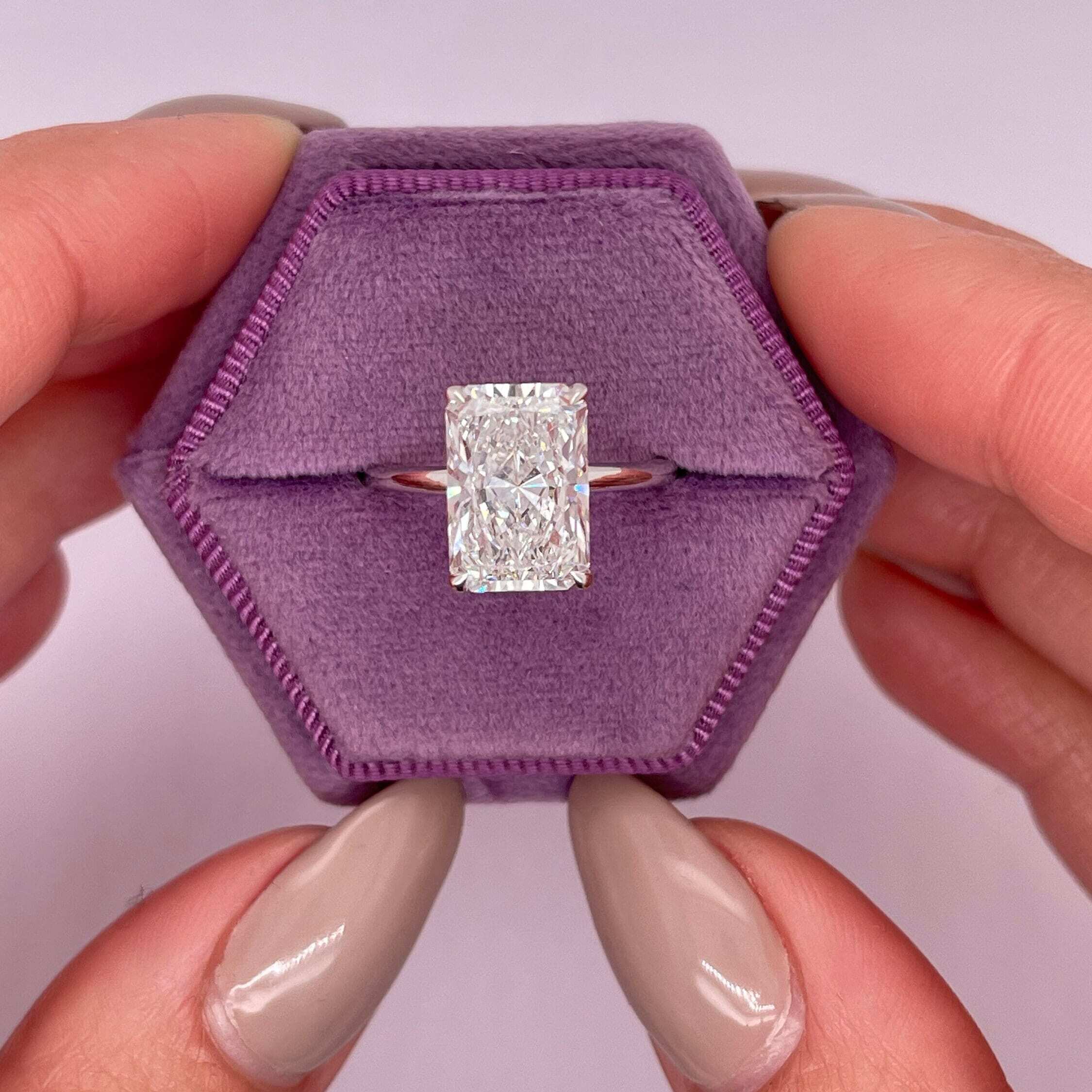 5 Carat Elongated Radiant Cut Diamond Solitaire Engagement Ring