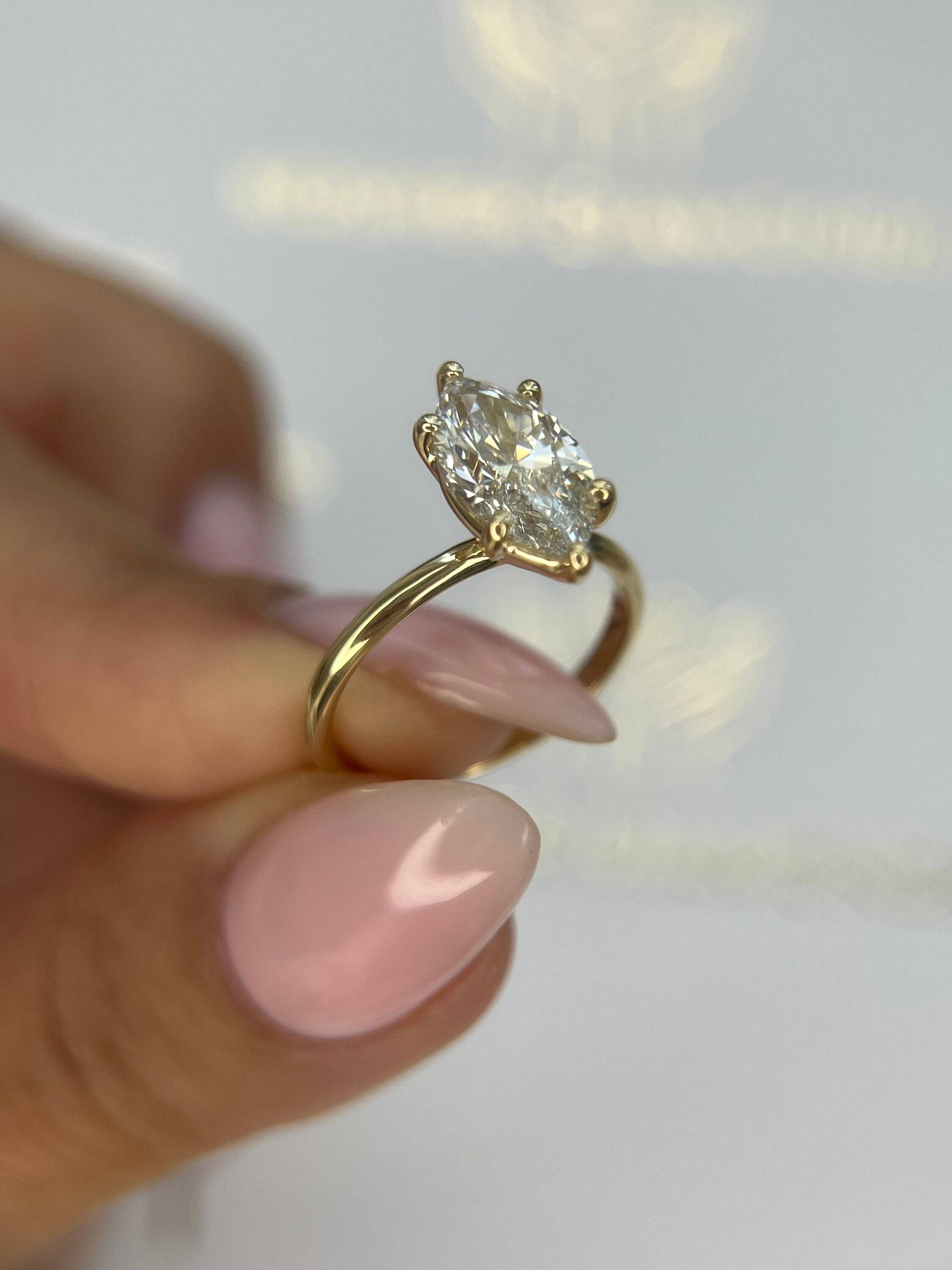2 Carat Marquise Excellent Cut Diamond Solitaire Engagement Ring