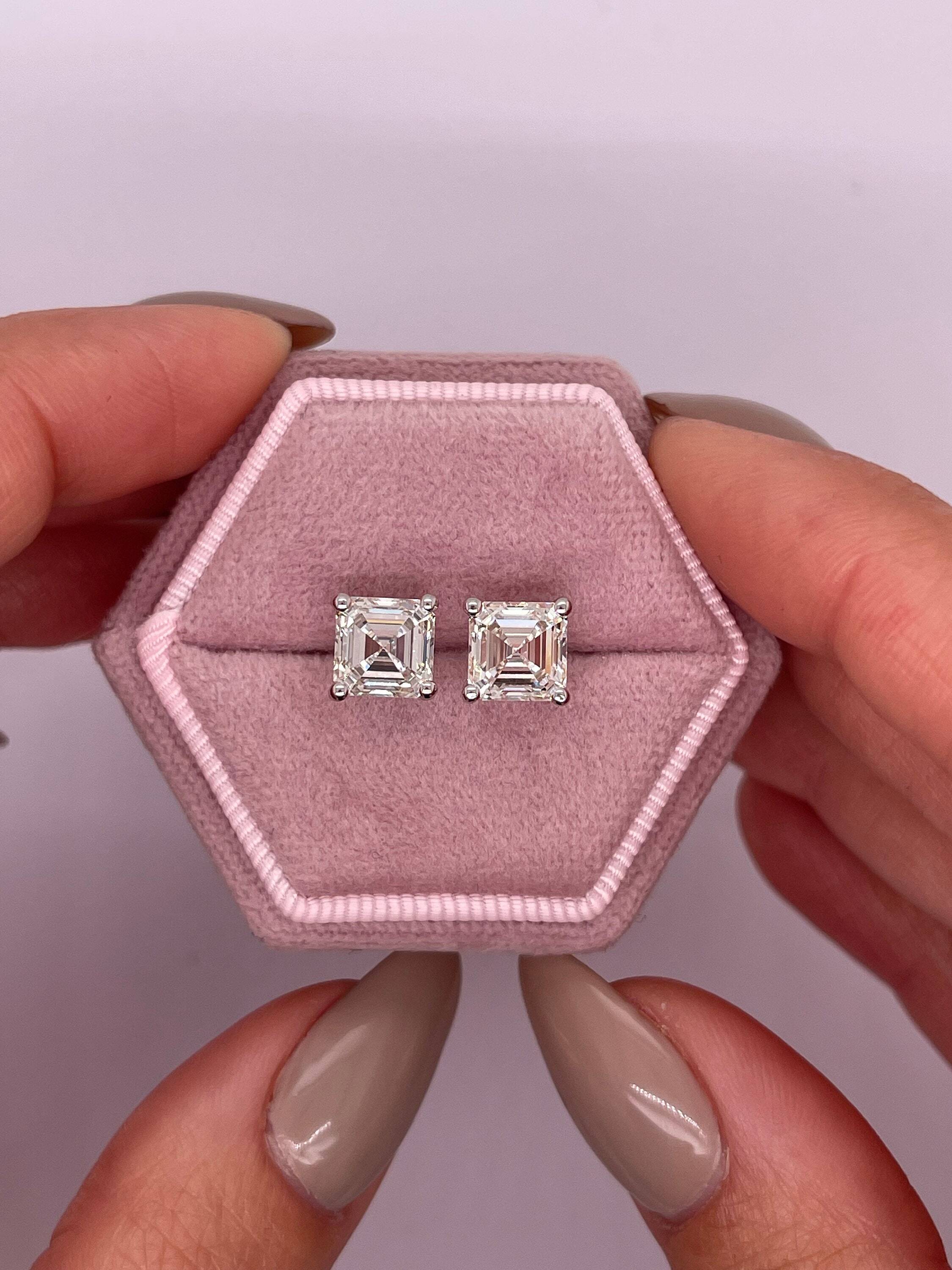3 Carat Total Weight Asscher Cut Diamond Stud Earrings, Pushback Posts, Perfect Match