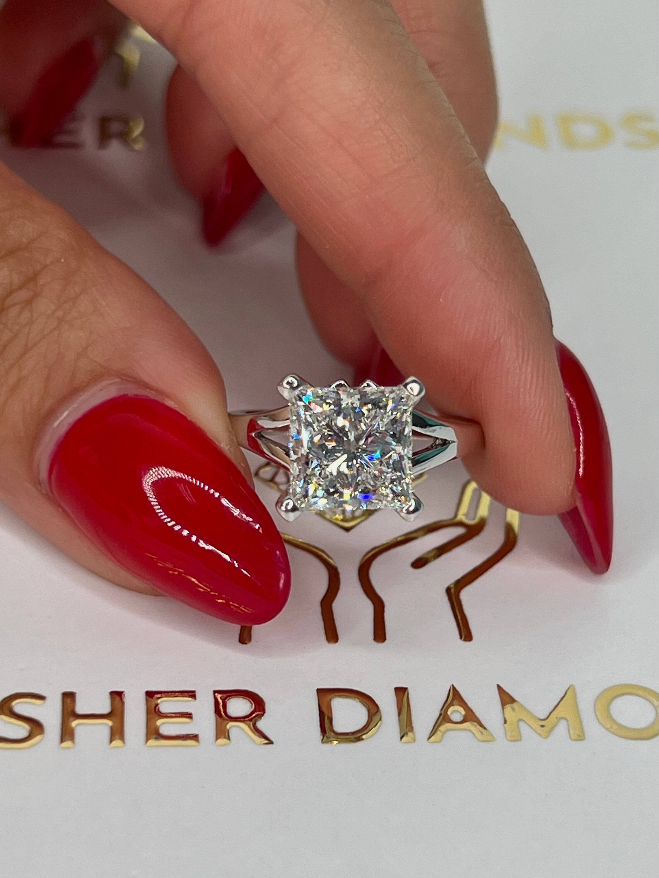 3 Carat Princess Excellent Cut Stylish Solitaire Diamond Engagement Ring