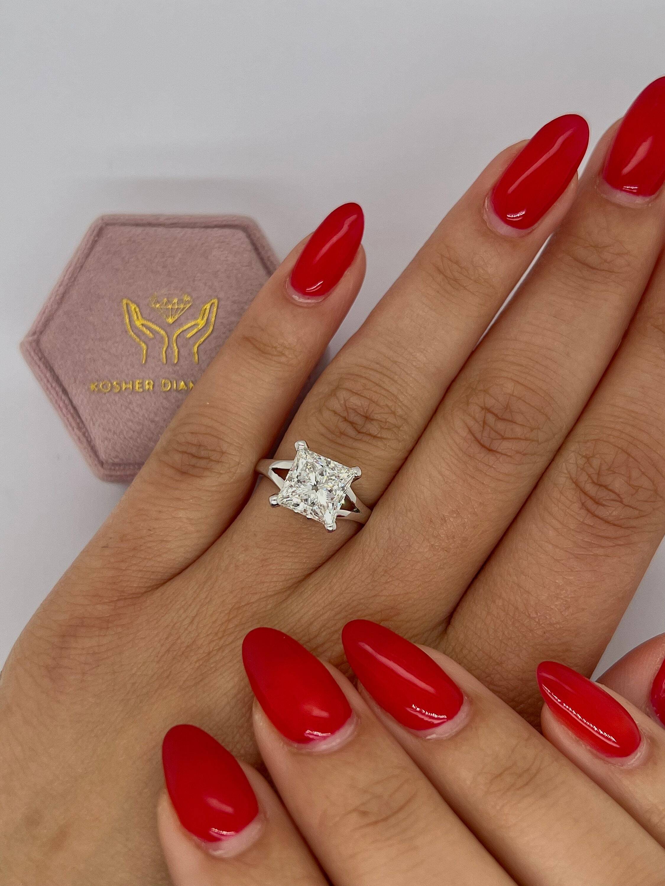 3 Carat Princess Excellent Cut Stylish Solitaire Diamond Engagement Ring