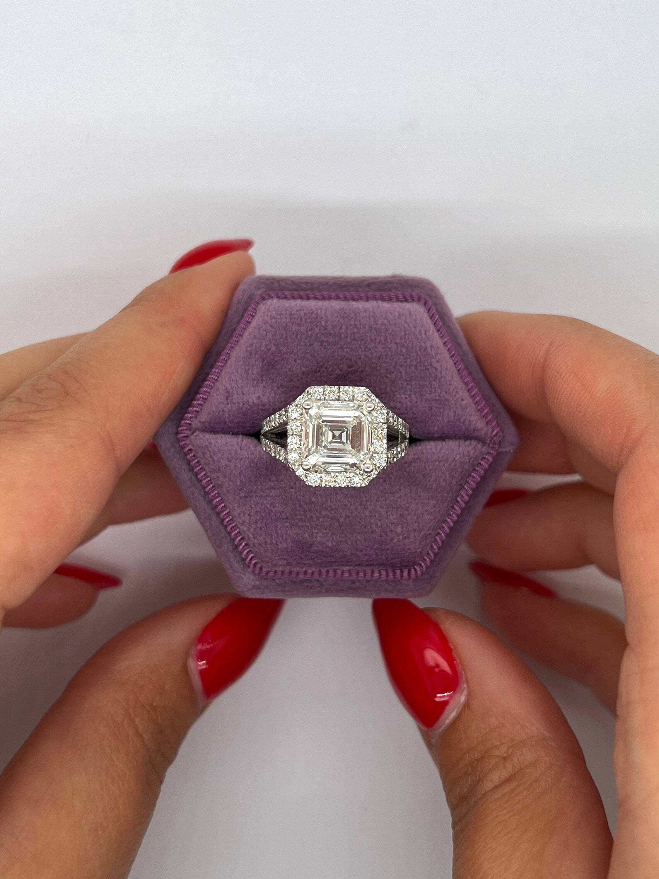 4.5 Carat Asscher Cut, Halo Split Shank Diamond Engagement Ring