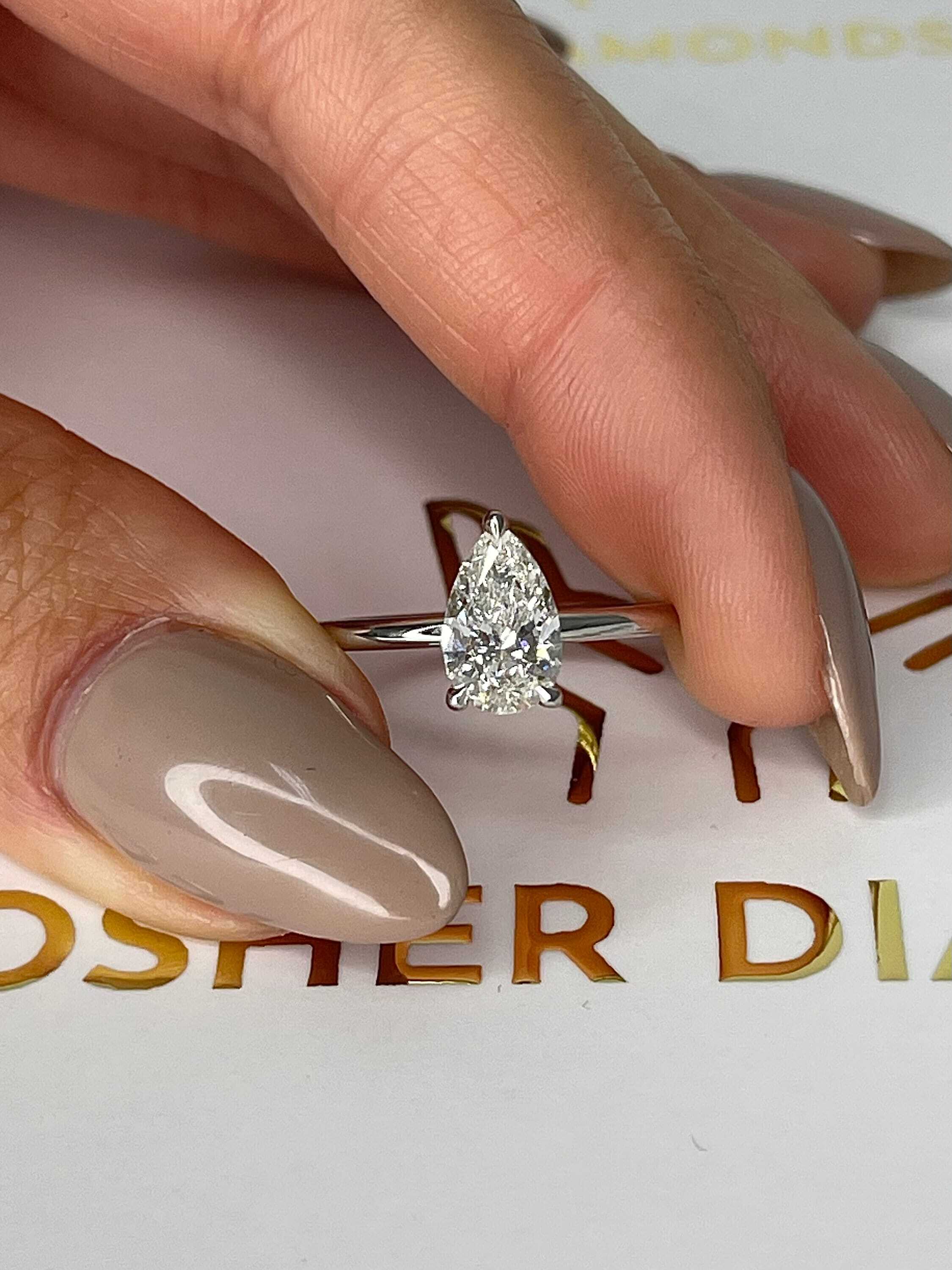 1 Carat Pear Cut Solitaire Diamond Engagement Ring