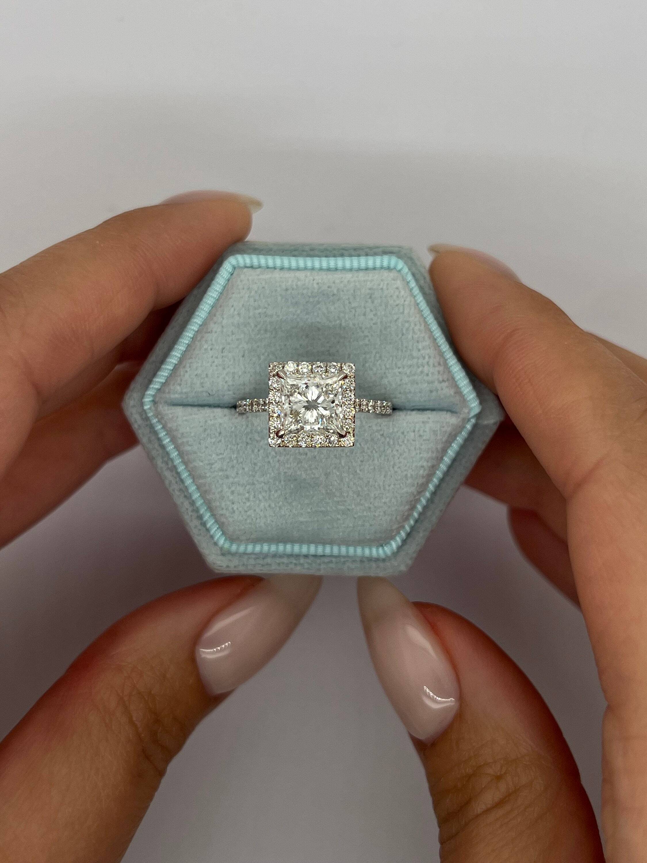 2.5 Carat Princess Excellent Cut Diamond Halo Engagement Ring