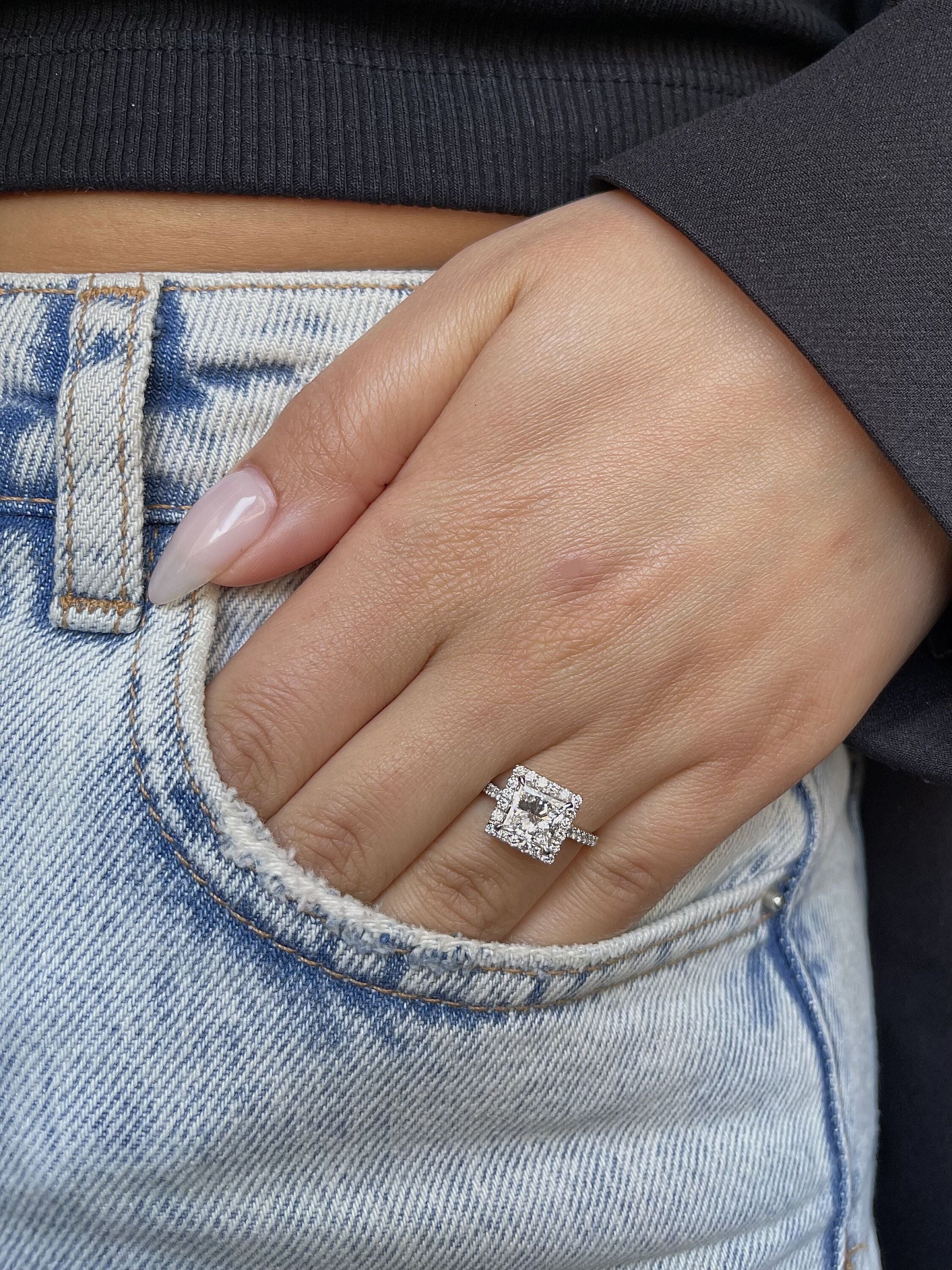 2.5 Carat Princess Excellent Cut Diamond Halo Engagement Ring