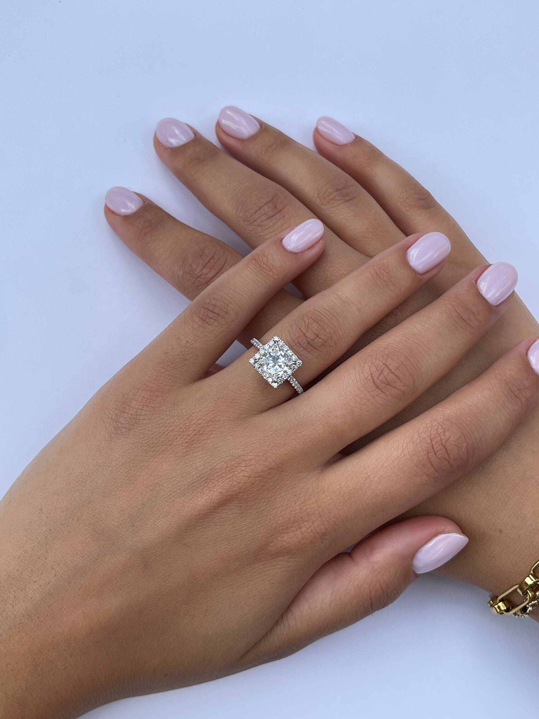 2.5 Carat Princess Excellent Cut Diamond Halo Engagement Ring