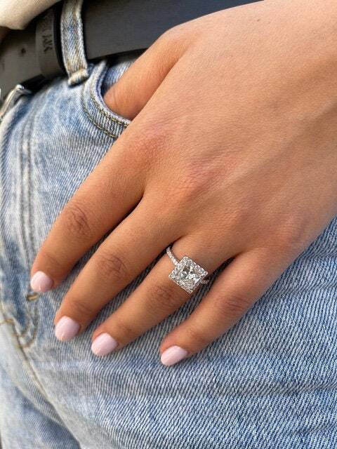 2.5 Carat Princess Excellent Cut Diamond Halo Engagement Ring