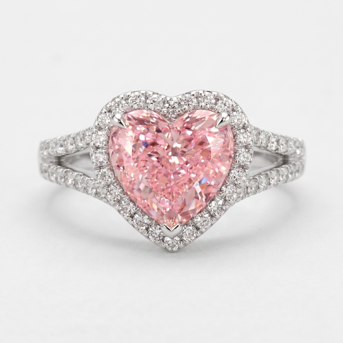 2.25 Carat Fancy Vivid Pink Heart Cut Diamond Halo Split Shank Engagement Ring