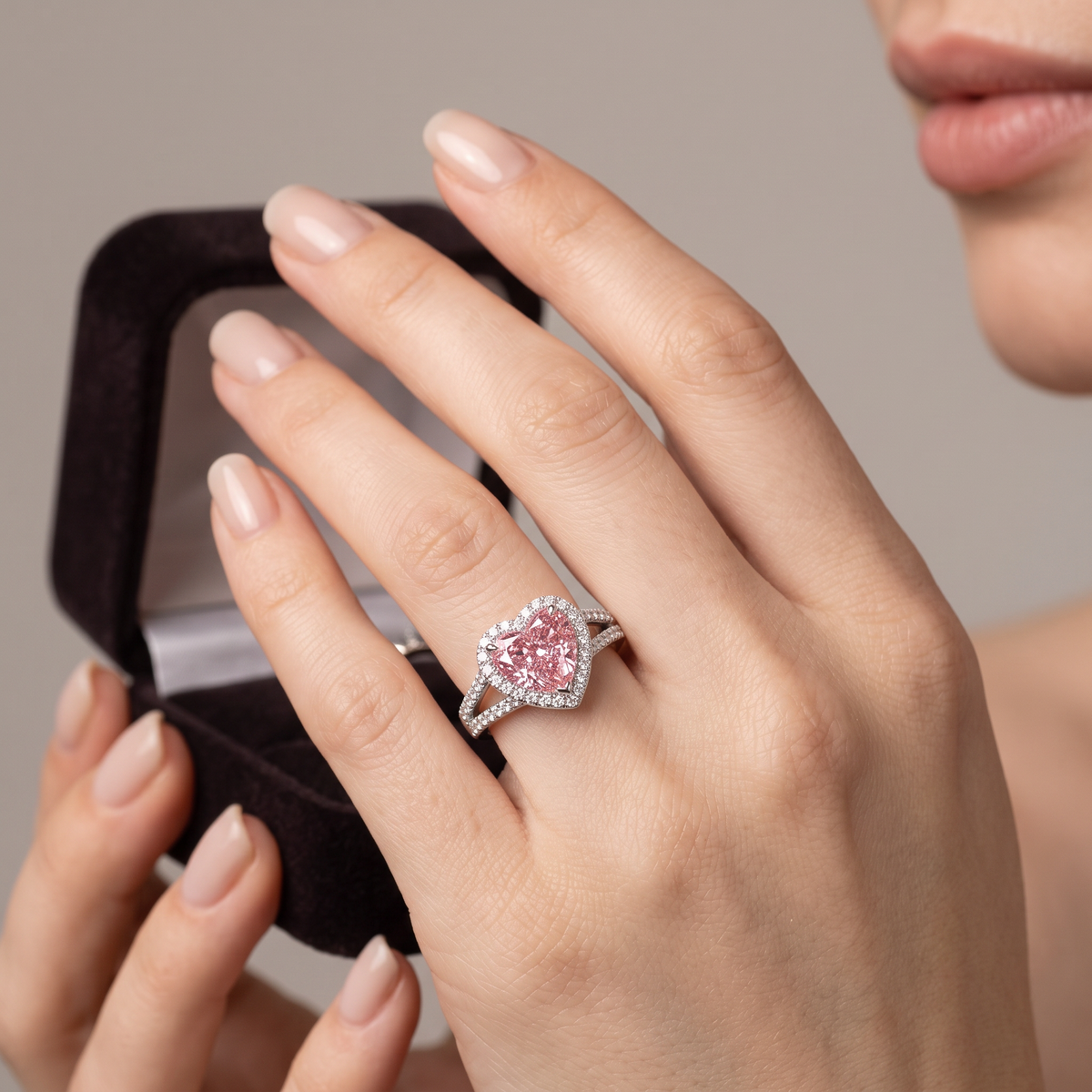 2.25 Carat Fancy Vivid Pink Heart Cut Diamond Halo Split Shank Engagement Ring