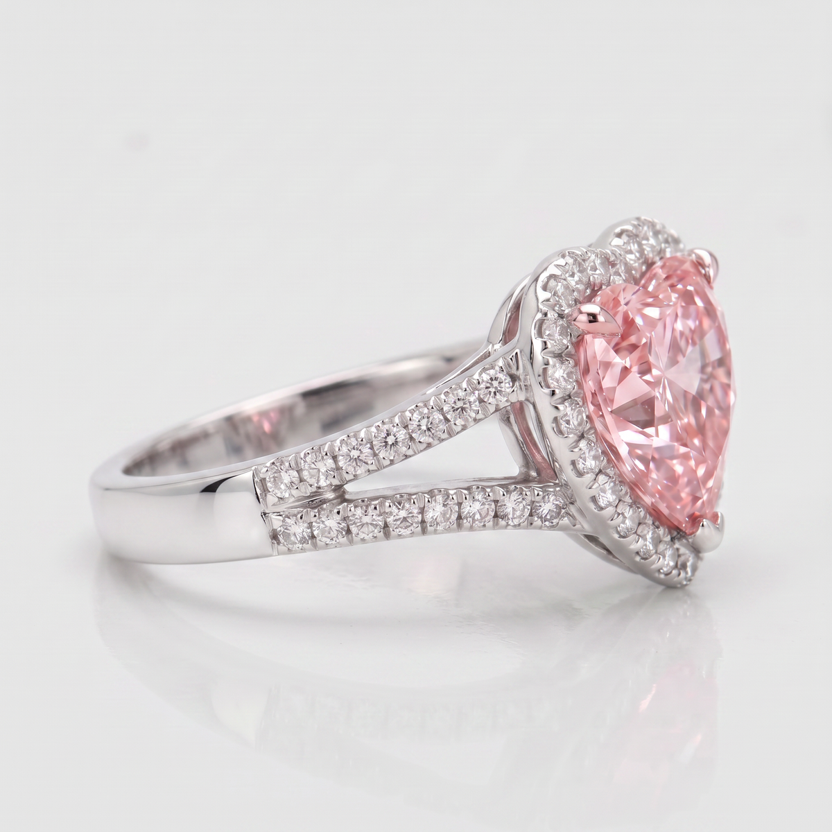 2.25 Carat Fancy Vivid Pink Heart Cut Diamond Halo Split Shank Engagement Ring