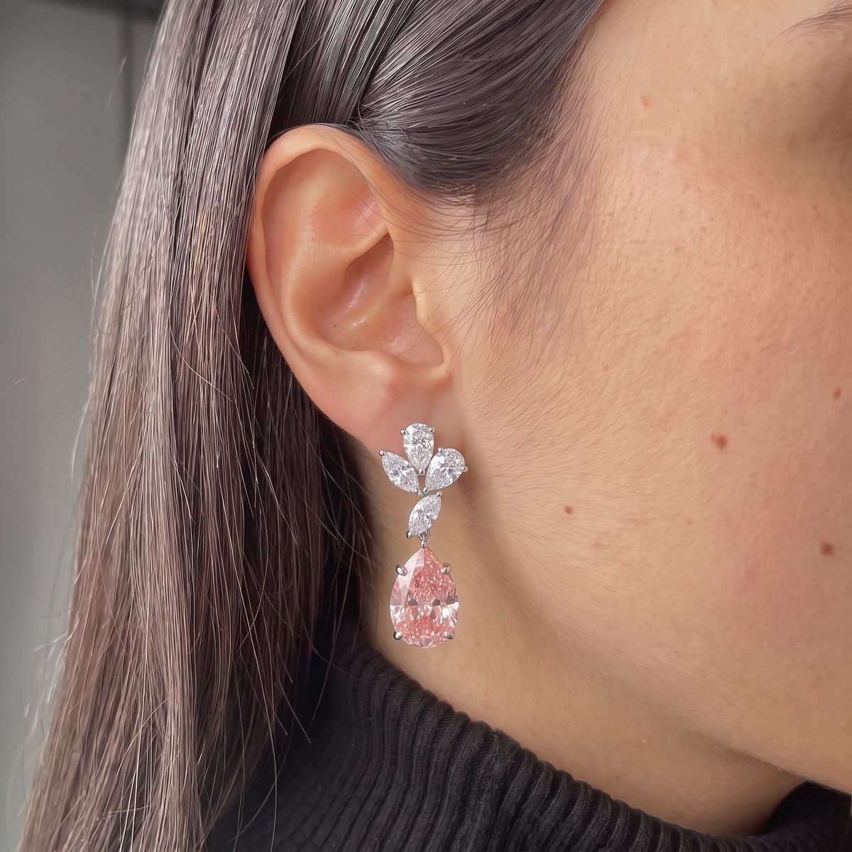 Dawn & Dusk Duet Floral Cluster Pear Drop Earrings
