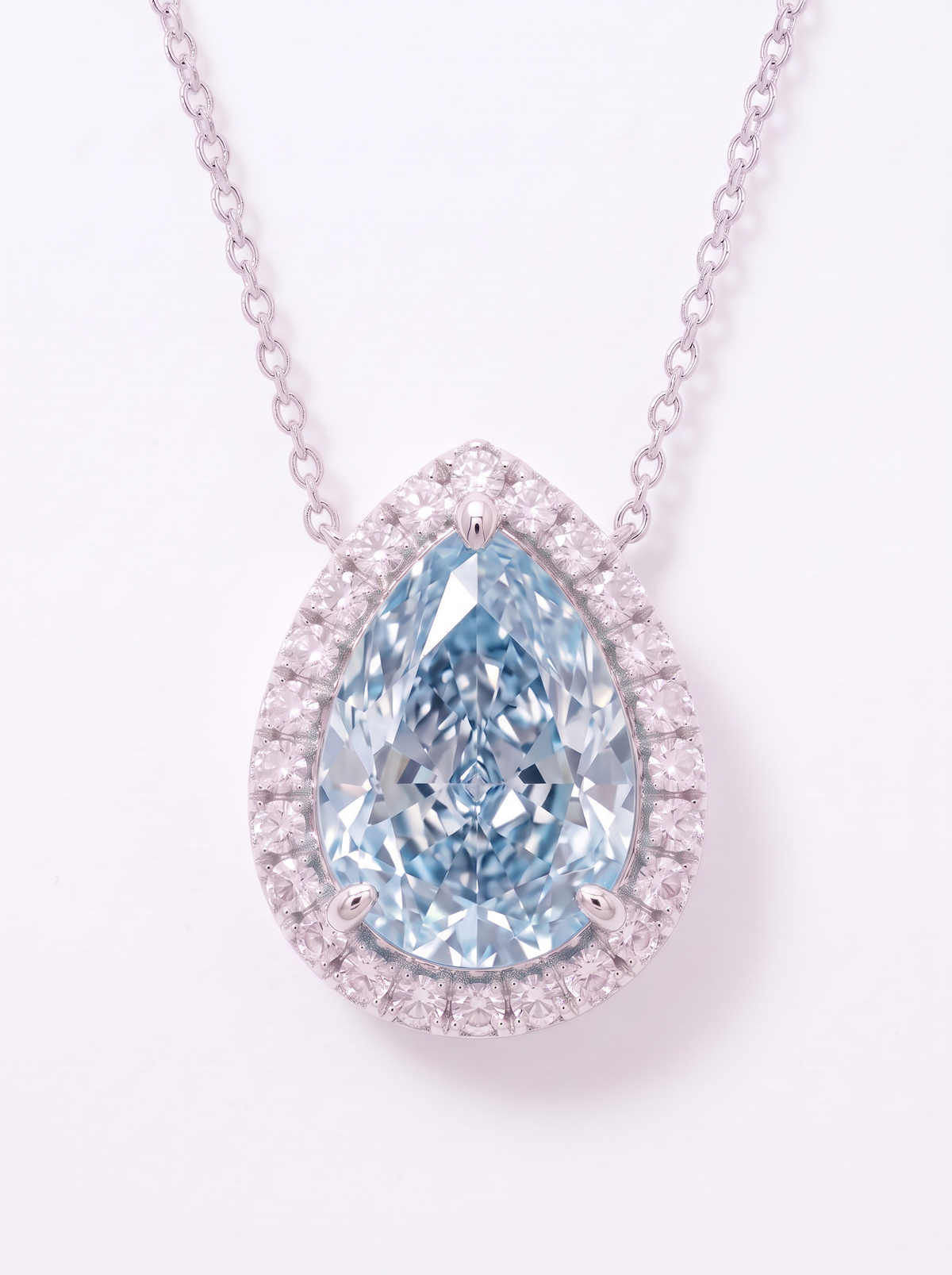 5.25 Carat Fancy Vivid Blue Pear Diamond Halo Pendant