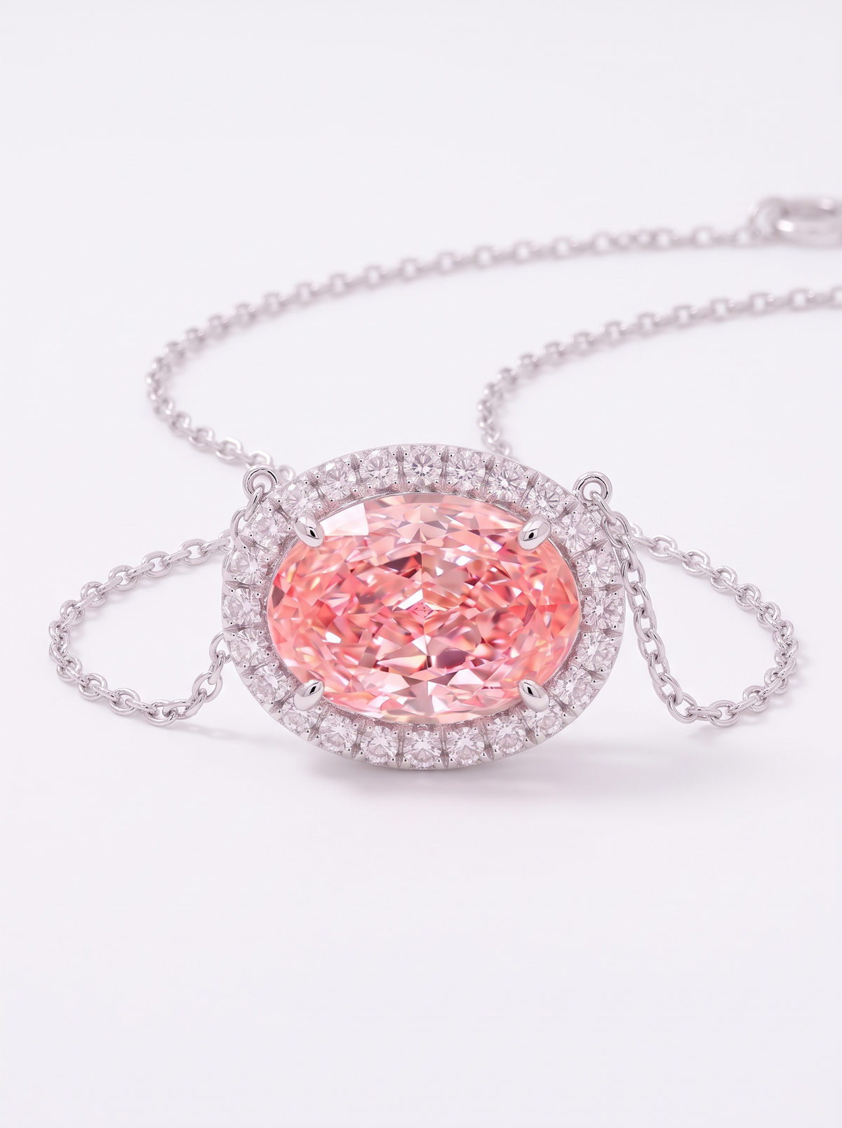 5.25 Carat Fancy Vivid Pink Oval Diamond East-West Halo Pendant