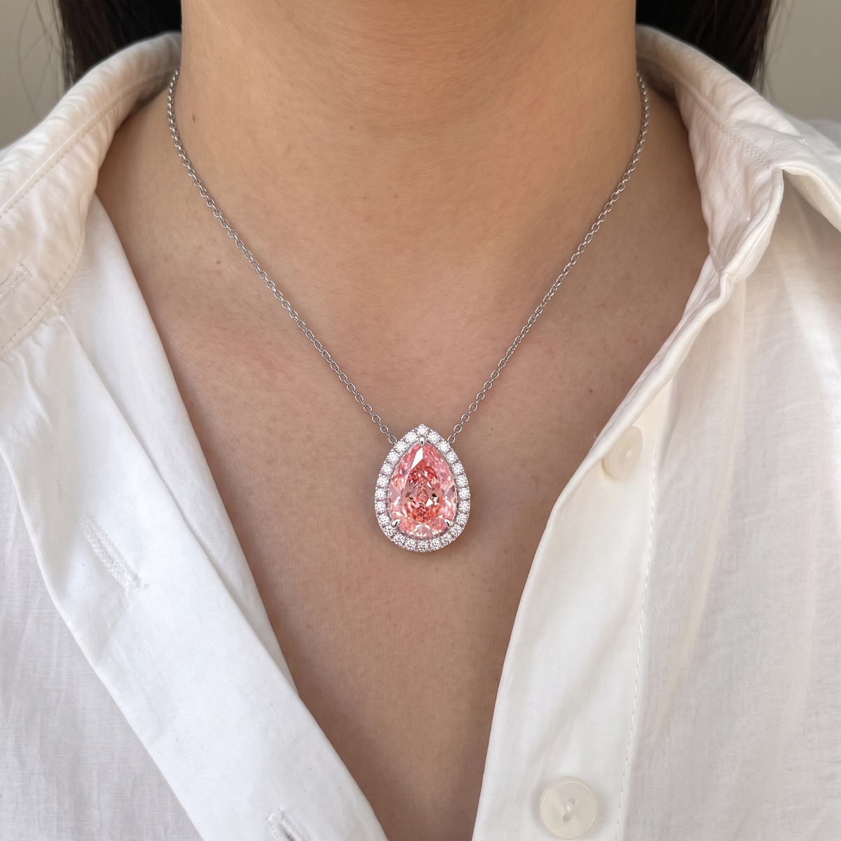 5.20 Carat Fancy Vivid Pink Color Pear Cut Diamond Halo Pendant