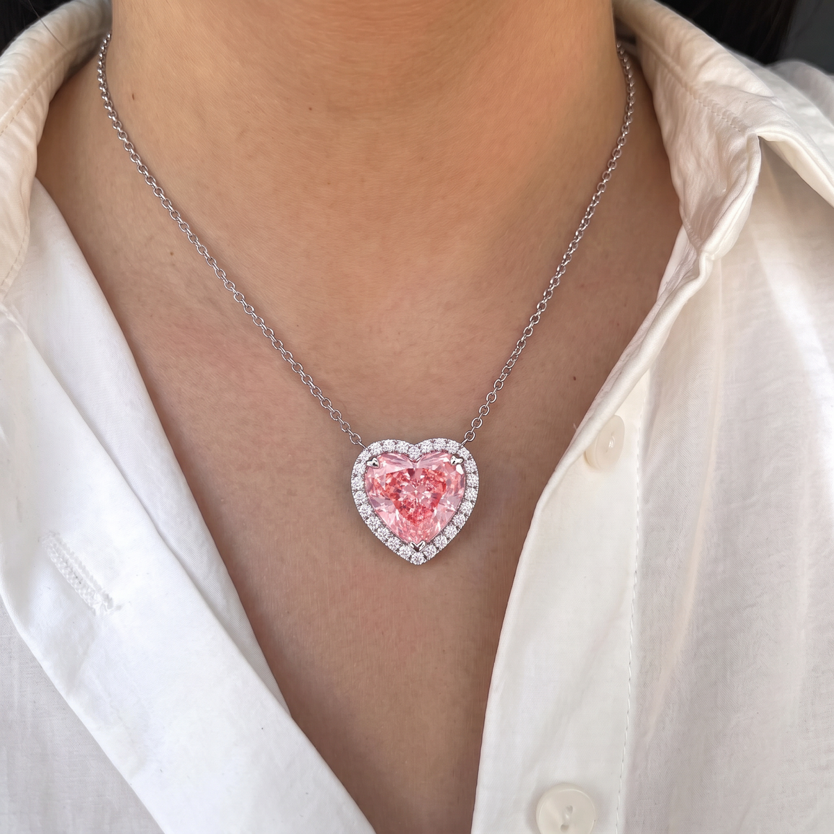 5.20 Carat Fancy Vivid Pink Color Heart Cut Diamond Halo Pendant