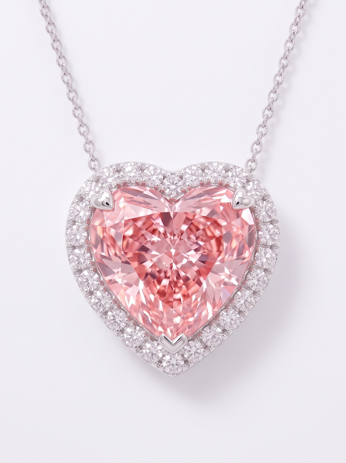 5.20 Carat Fancy Vivid Pink Color Heart Cut Diamond Halo Pendant