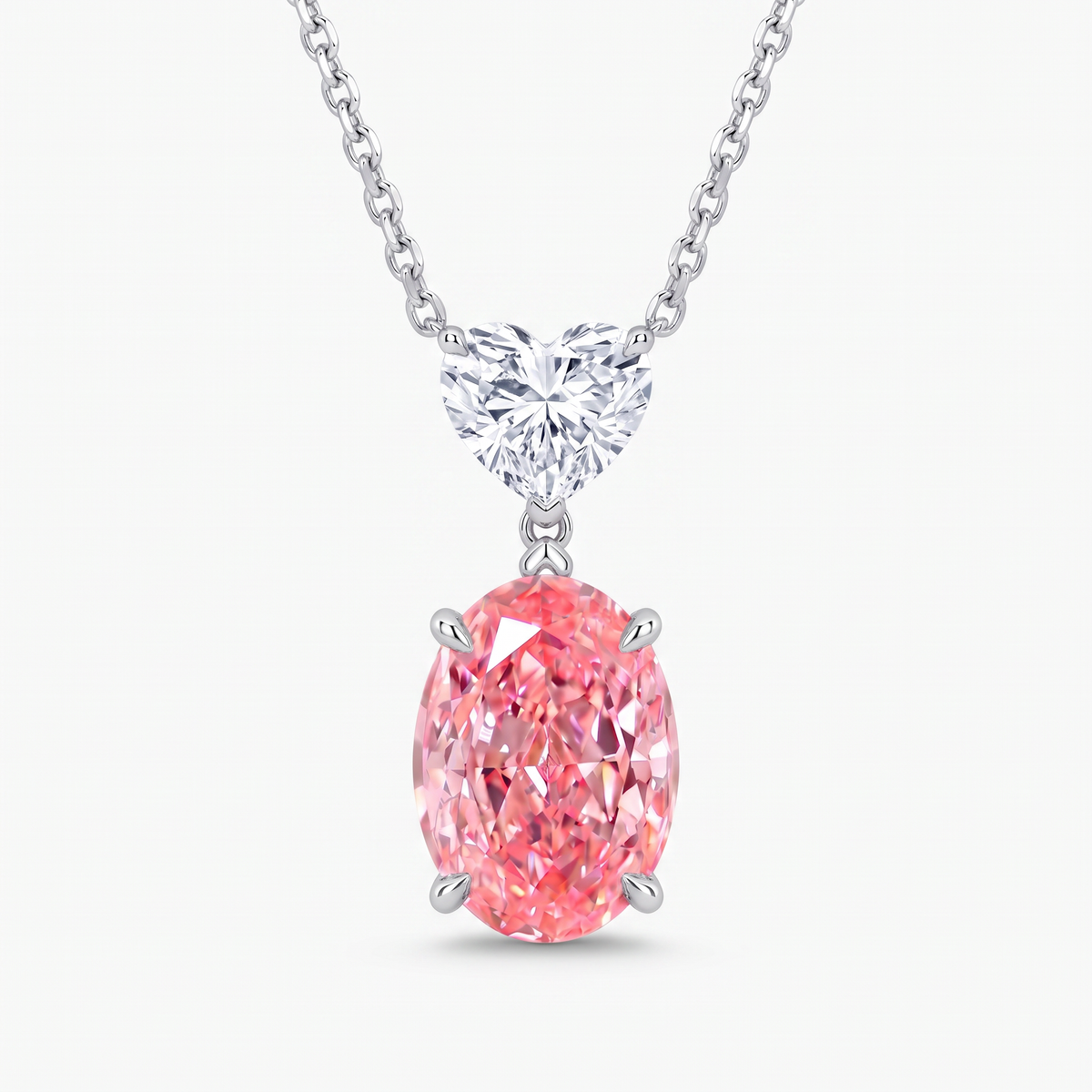 2.5 Carat Toi et Moi (You & Me) Fancy Vivid Pink Oval / D Color Heart Diamond Halo Pendant
