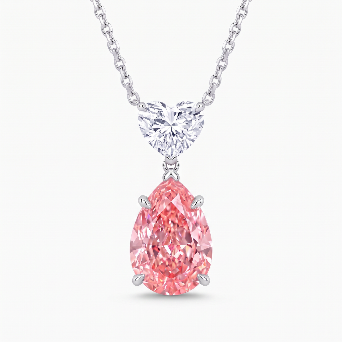 2.5 Carat Toi et Moi Fancy Vivid Pink Pear and D Color Heart Diamond Pendant