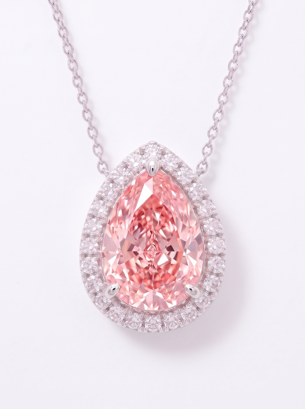 5.20 Carat Fancy Vivid Pink Color Pear Cut Diamond Halo Pendant