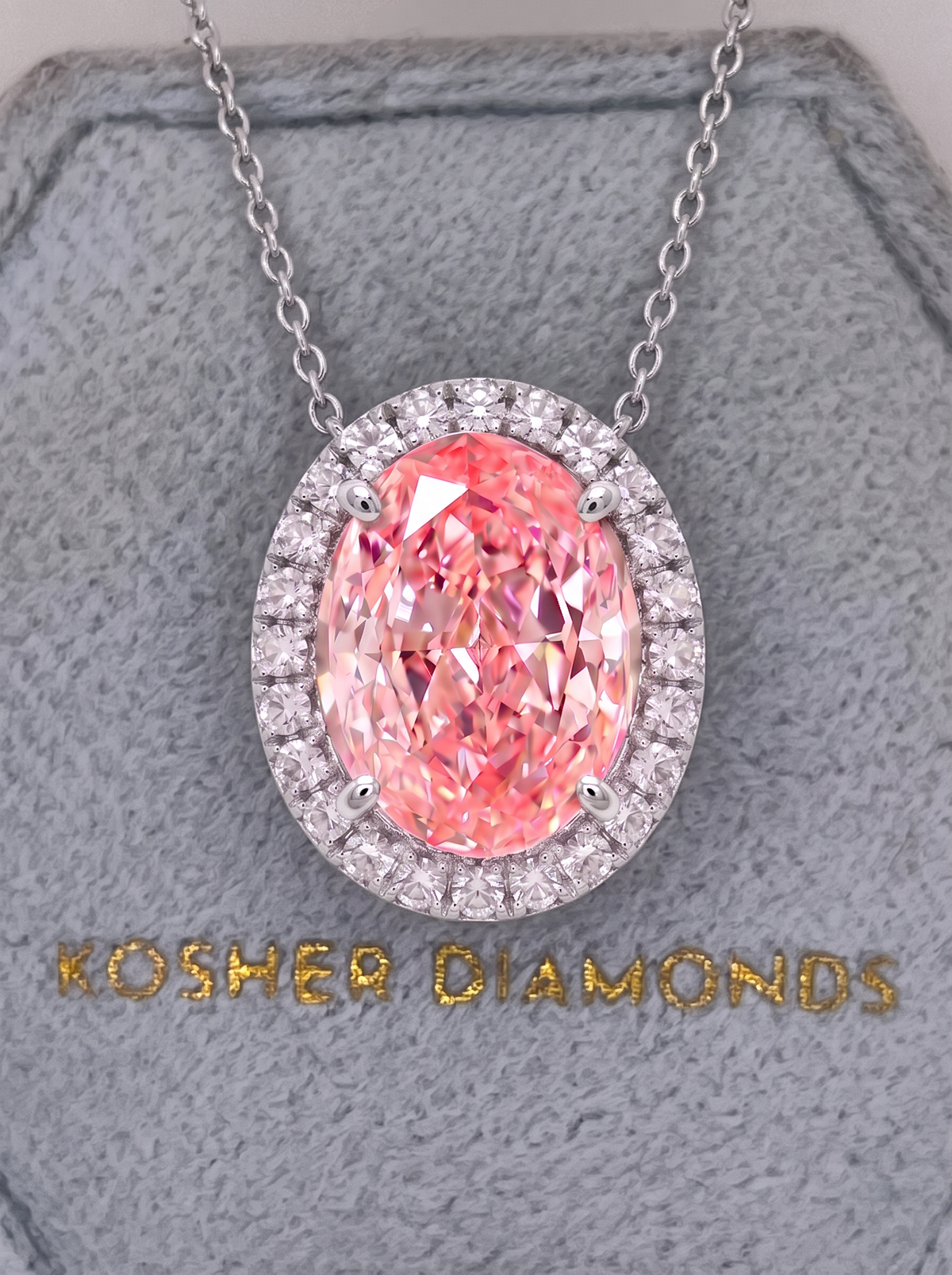 5.20 Carat Fancy Vivid Pink Color Oval Cut Diamond Halo Pendant
