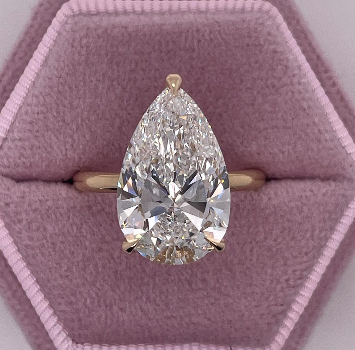 7 Carat F Color VS1 Clarity IGI Certified Pear Cut Lab Grown Diamond Solitaire Engagement Ring 14k Yellow Gold