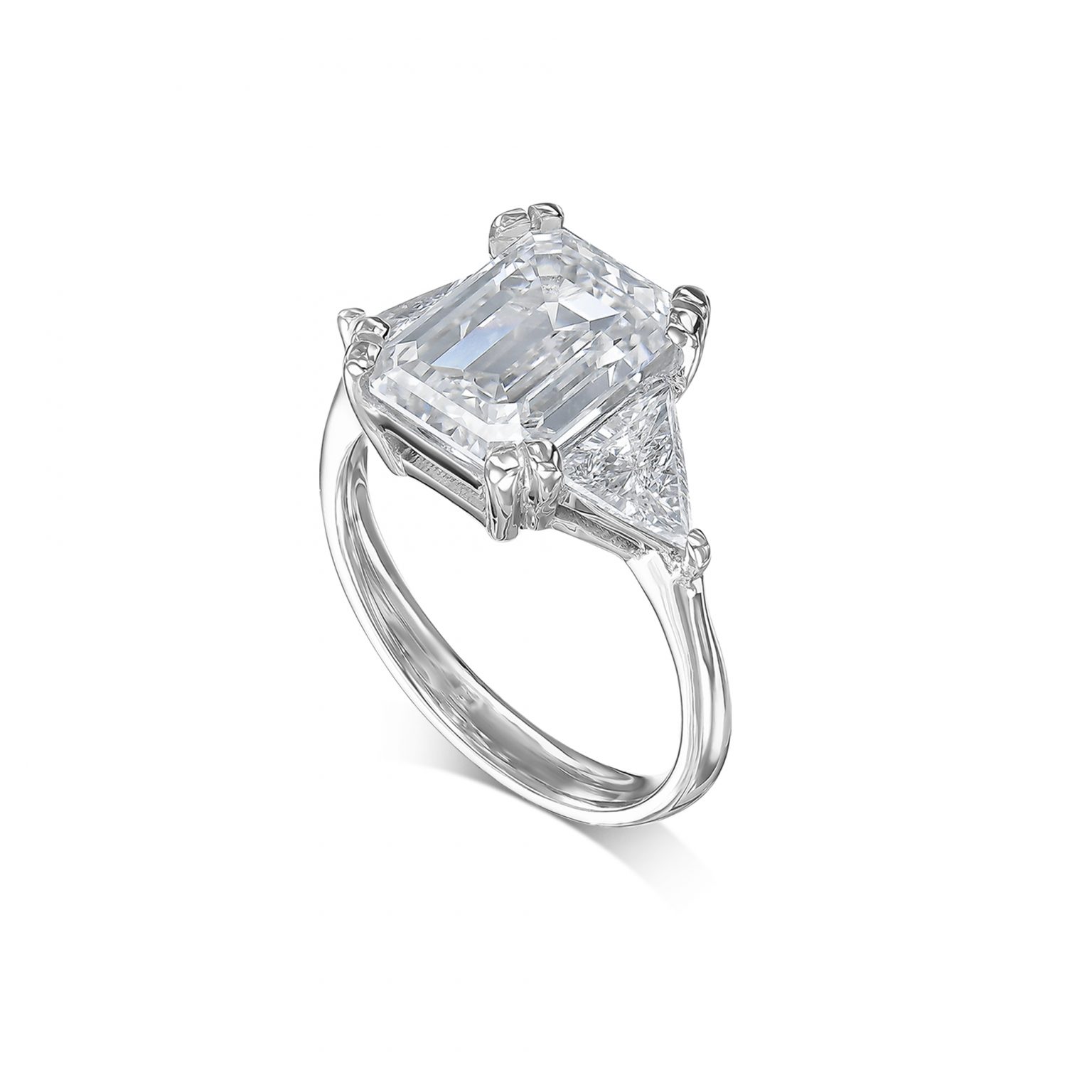 LEVIA 5 carat Emerald Cut Three Stone Diamond Engagement Ring with