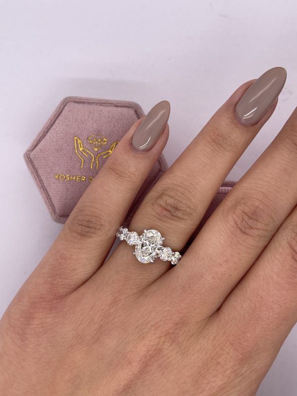 Side Stones Oval Engagement Ring Diamond Band Oval Three-Stone