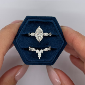 3.5 carat F/VS1 IGI Certified Marquise Cut Lab Grown Diamond Engagement Ring & Diamond UNIQUE Matching Wrap Band, 14k White Gold Ring Set