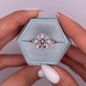 6.35 Carat Total E Color VS1 Clarity Round Ideal Cut Lab Grown Diamond IGI Certified Solitaire Hidden Halo Engagement Ring 14k Gold